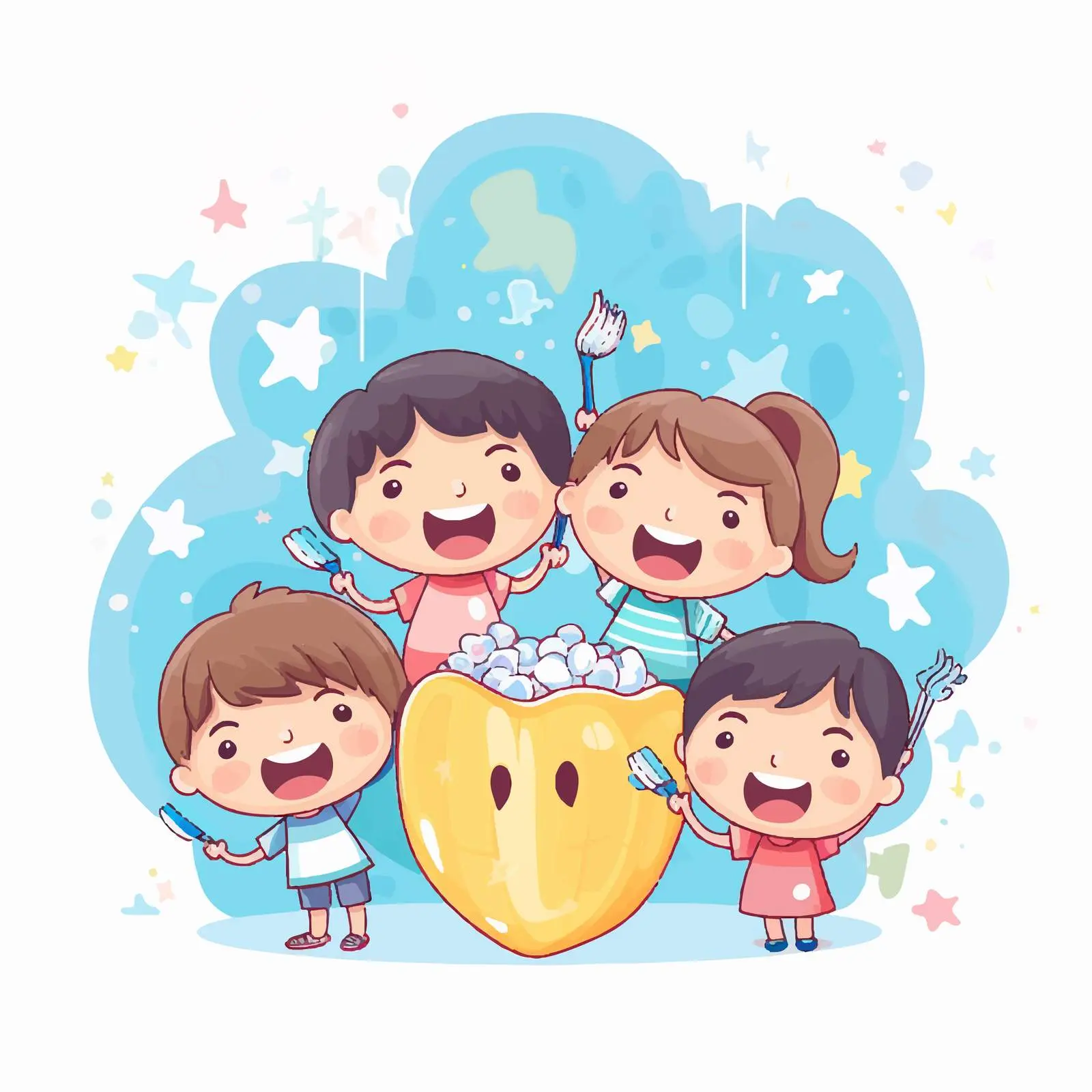 Happy Kids Brushing Teeth for Dental Health — free download from Dotvec