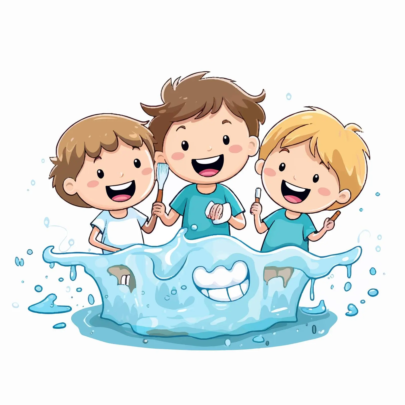 Happy Kids Brushing Teeth with Toothbrush — free download from Dotvec