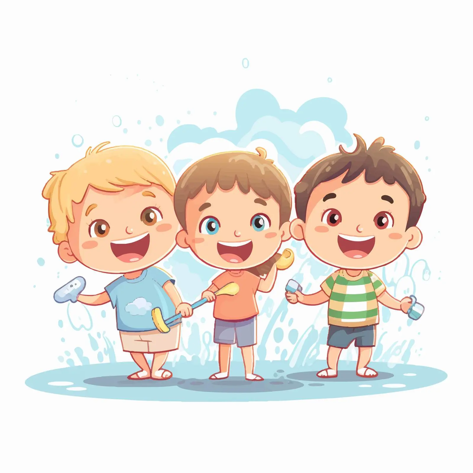 Happy Kids Brushing Teeth with Toothbrush Vector — free download from Dotvec
