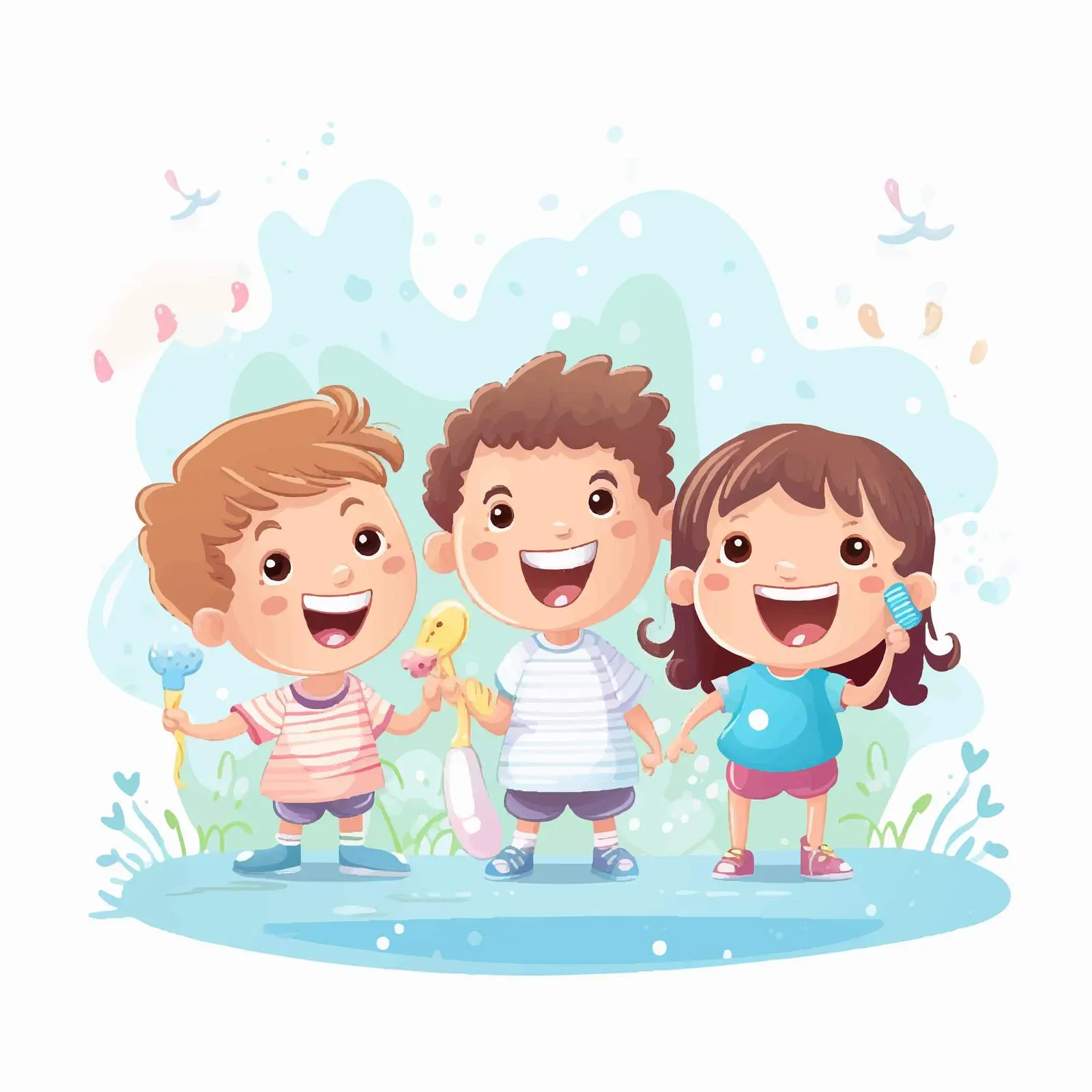 Happy Kids Brushing Teeth with Toothbrush — free download from Dotvec