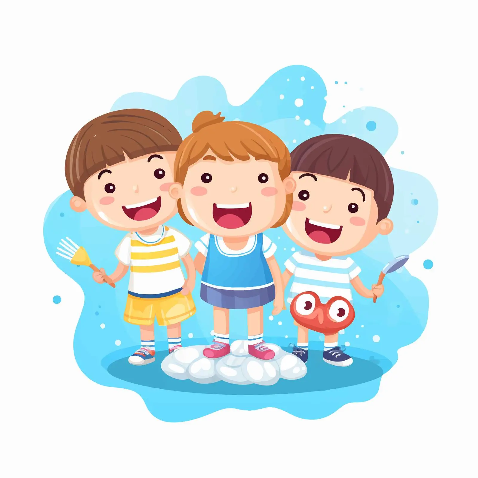 Happy Kids Brushing Their Teeth with Toothbrush — free download from Dotvec