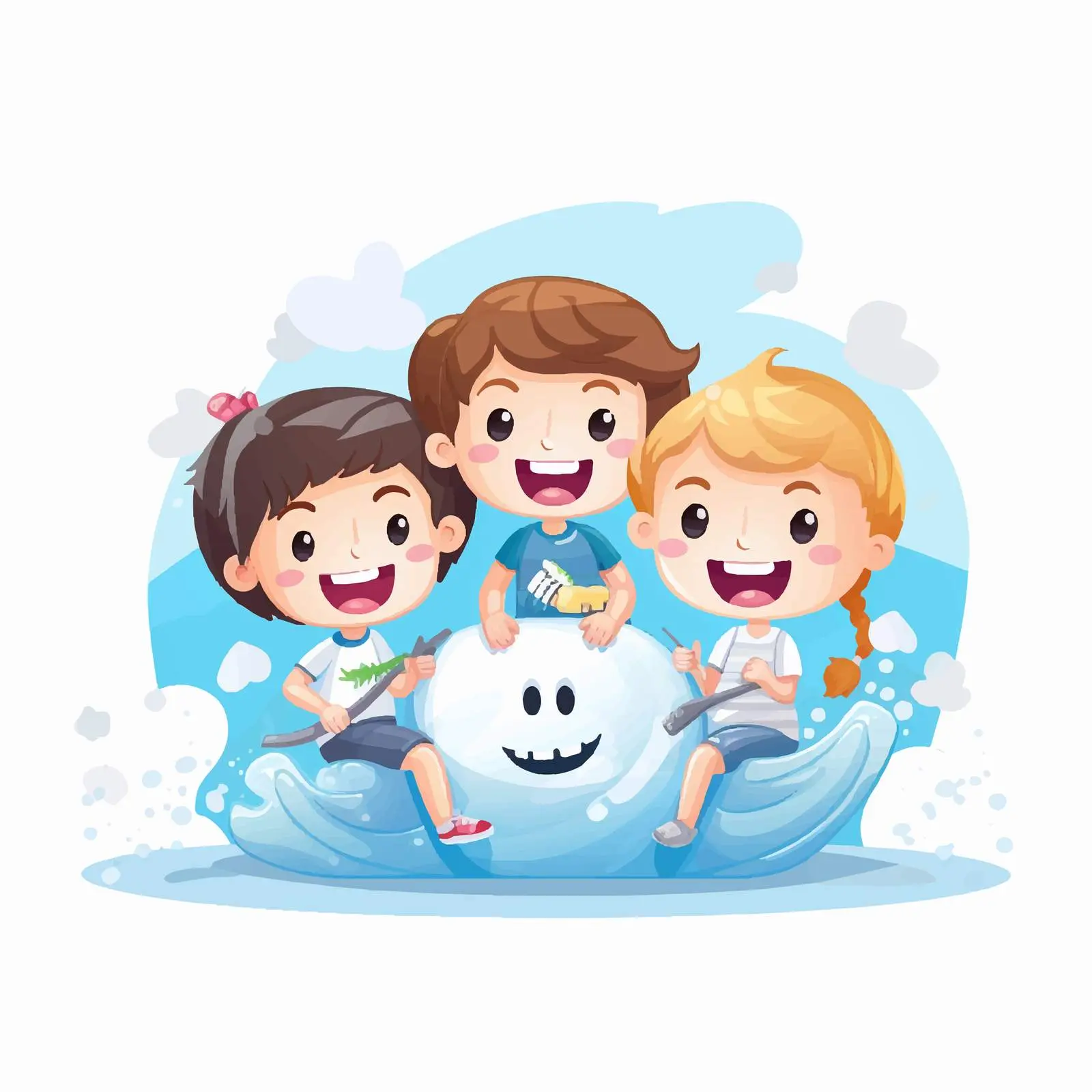 Happy Kids Brushing Teeth with Toothbrush — free download from Dotvec