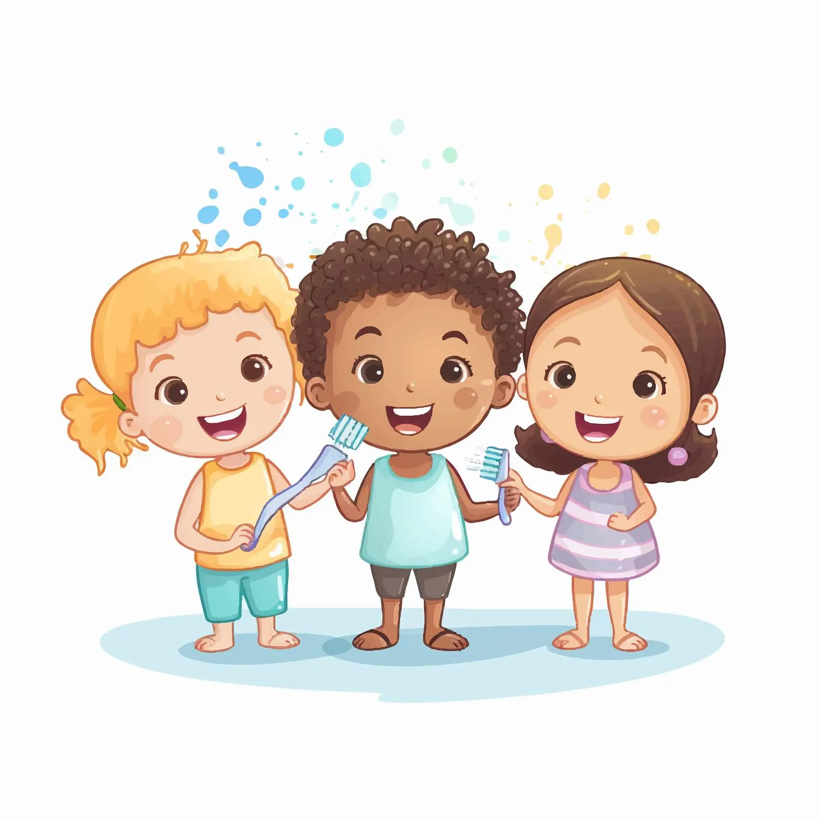 Happy Kids Brushing Teeth Vector Illustration — free download from Dotvec