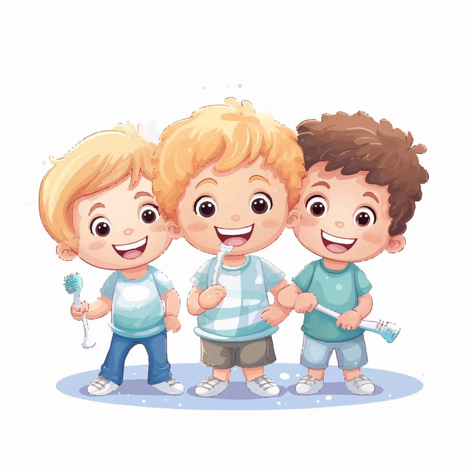 Kids Brushing Teeth with Toothbrush Illustration — free download from Dotvec
