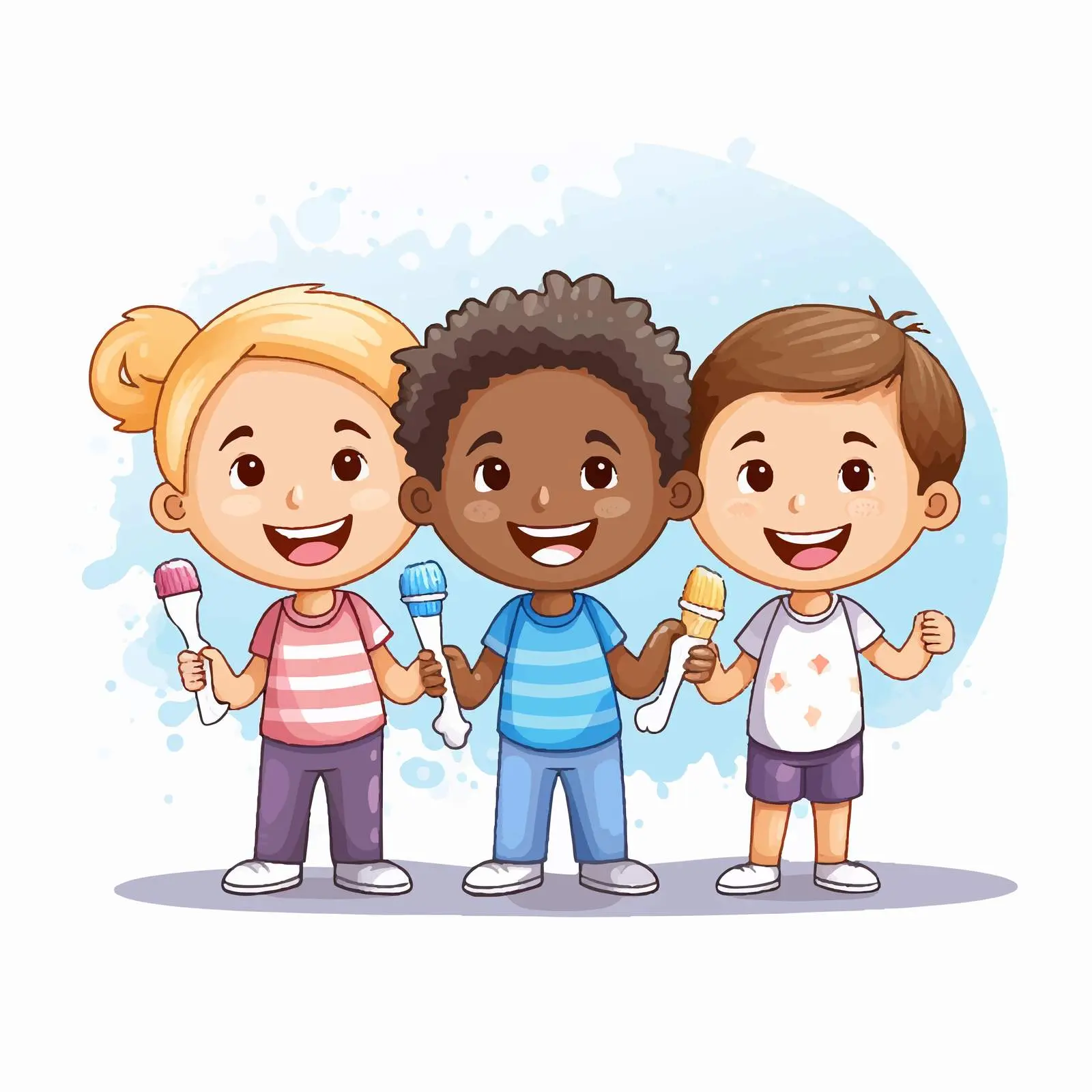Happy Kids Brushing Teeth with Toothbrush Vector — free download from Dotvec