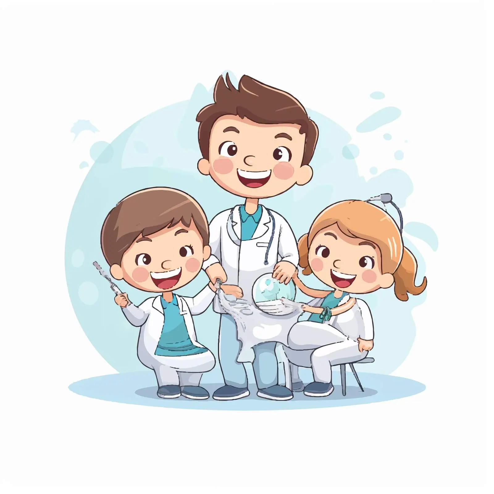 Happy Kids with Dentist and Dental Equipment — free download from Dotvec