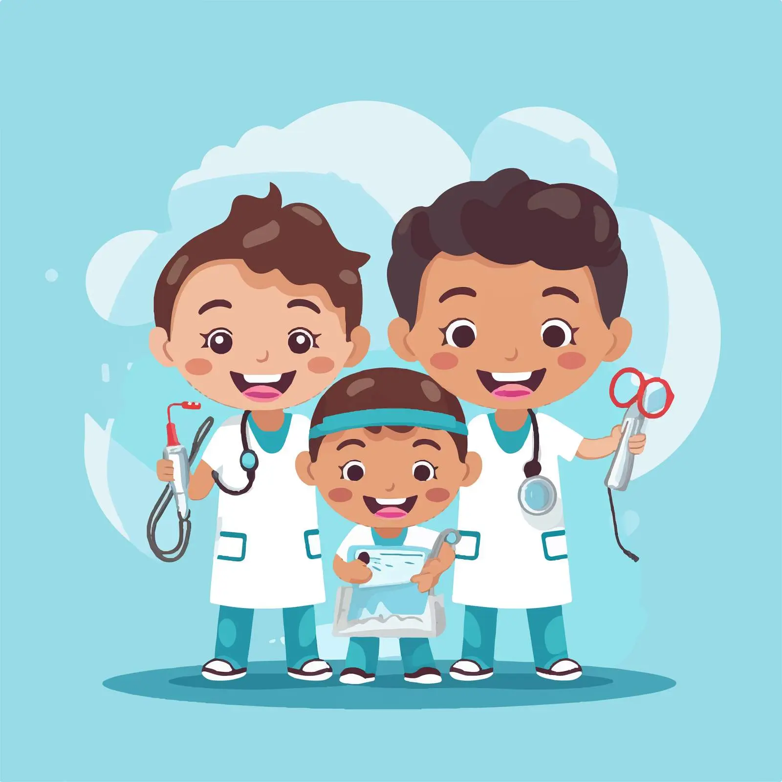 Happy Kids with Dentist and Dental Tools — free download from Dotvec