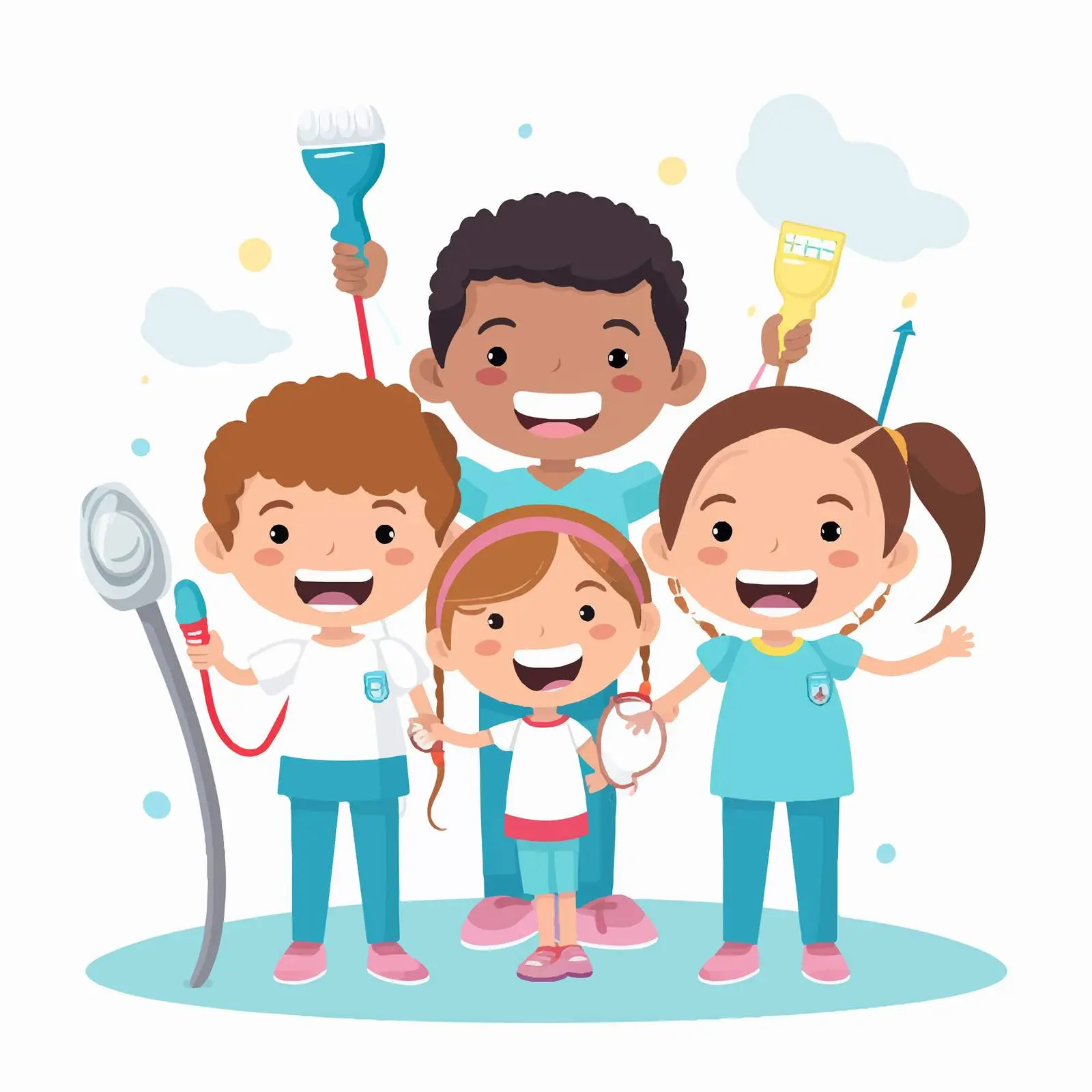 Happy Kids with Dentist and Dental Equipment — free download from Dotvec