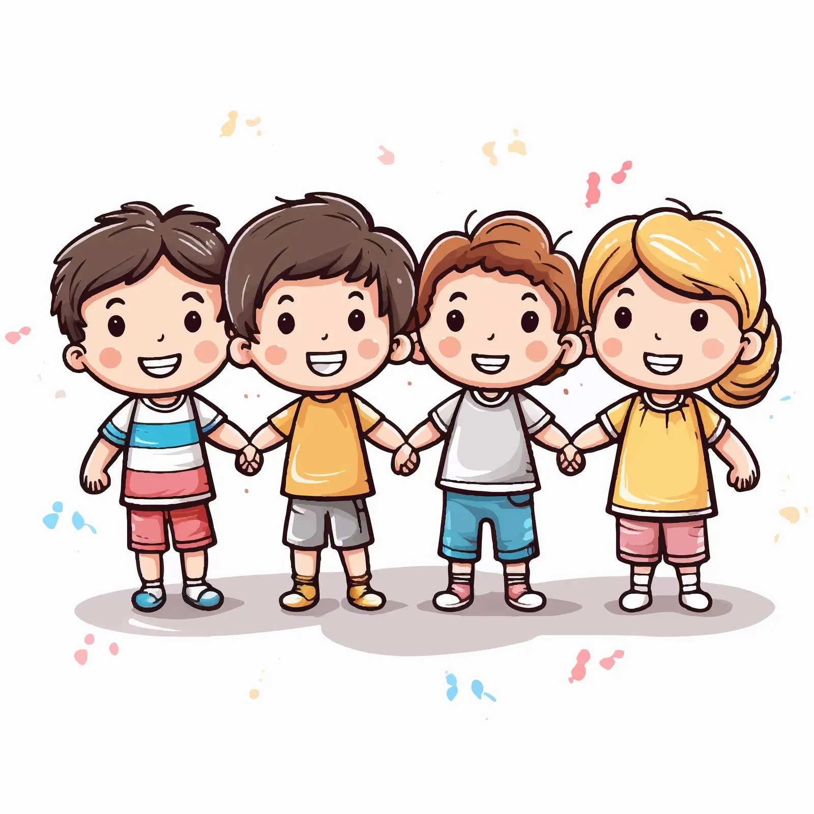 Happy Kids Holding Hands Doodle Cartoon Characters — free download from Dotvec