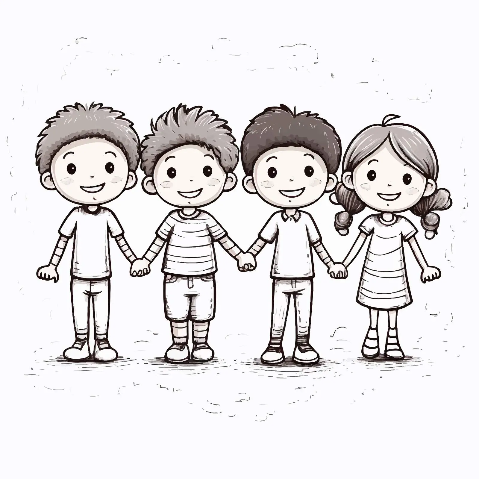 Happy Kids Holding Hands Doodle Illustration — free download from Dotvec