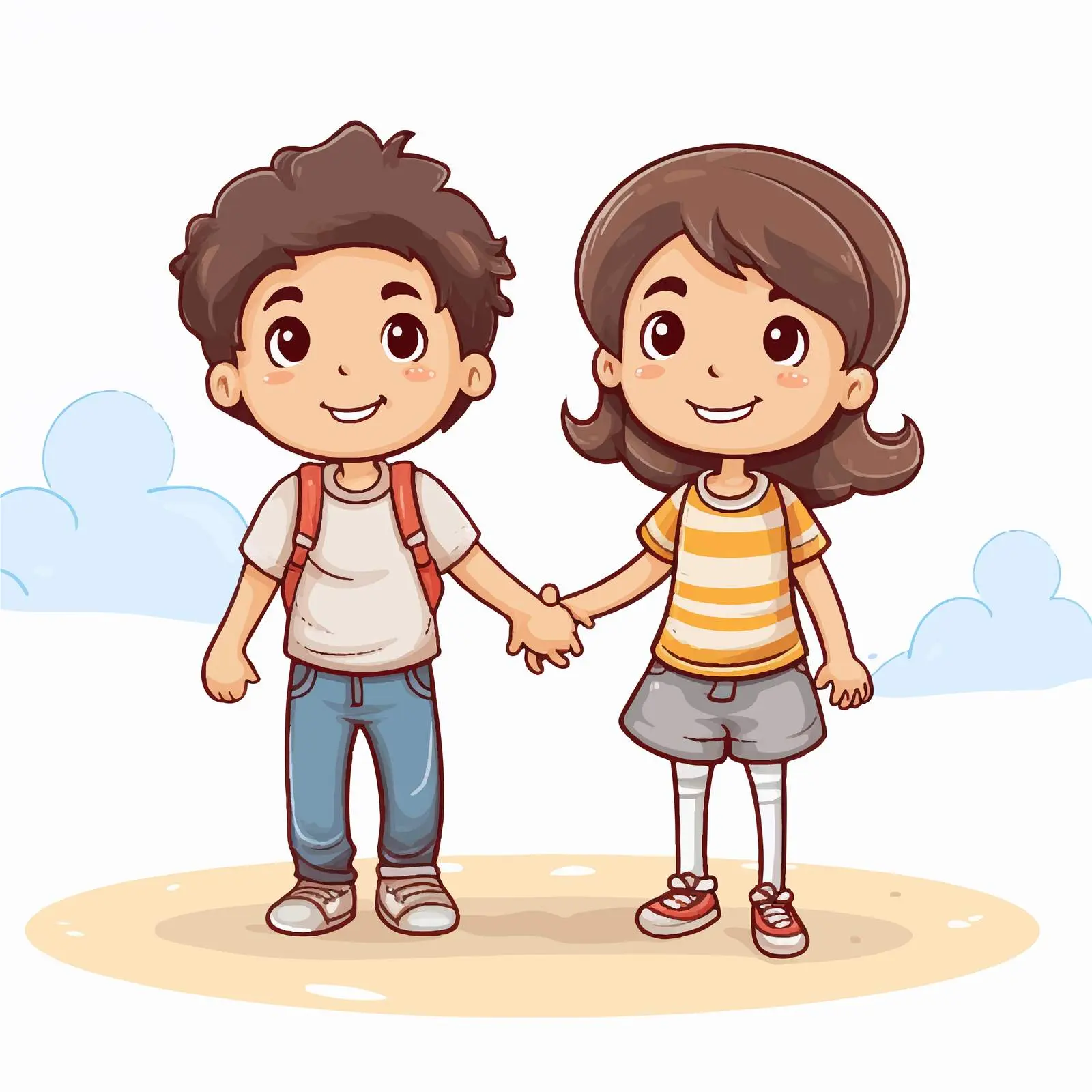 Happy Kids Holding Hands Doodle Cartoon — free download from Dotvec