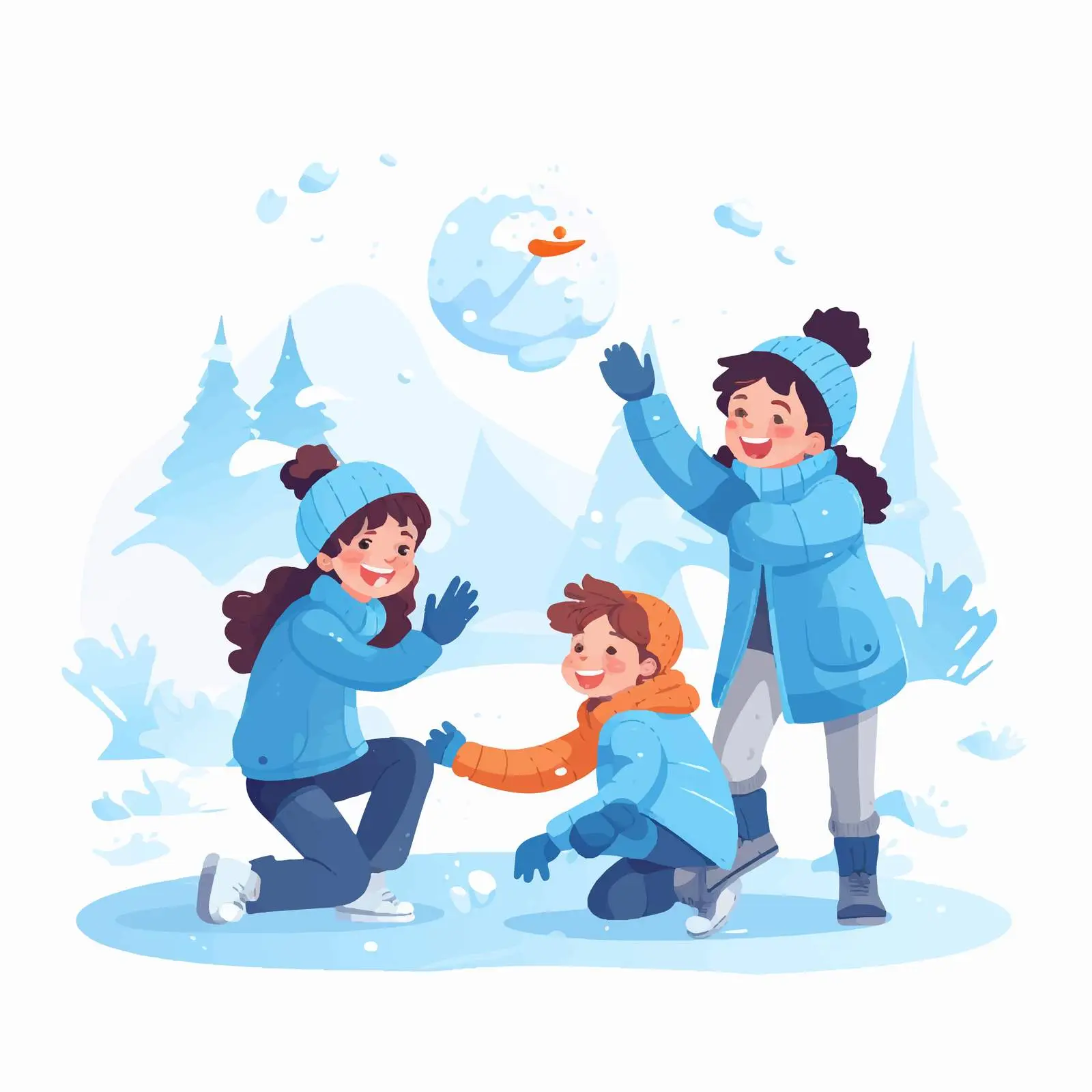 Kids Playing Snowball Fight in Winter Holiday — free download from Dotvec
