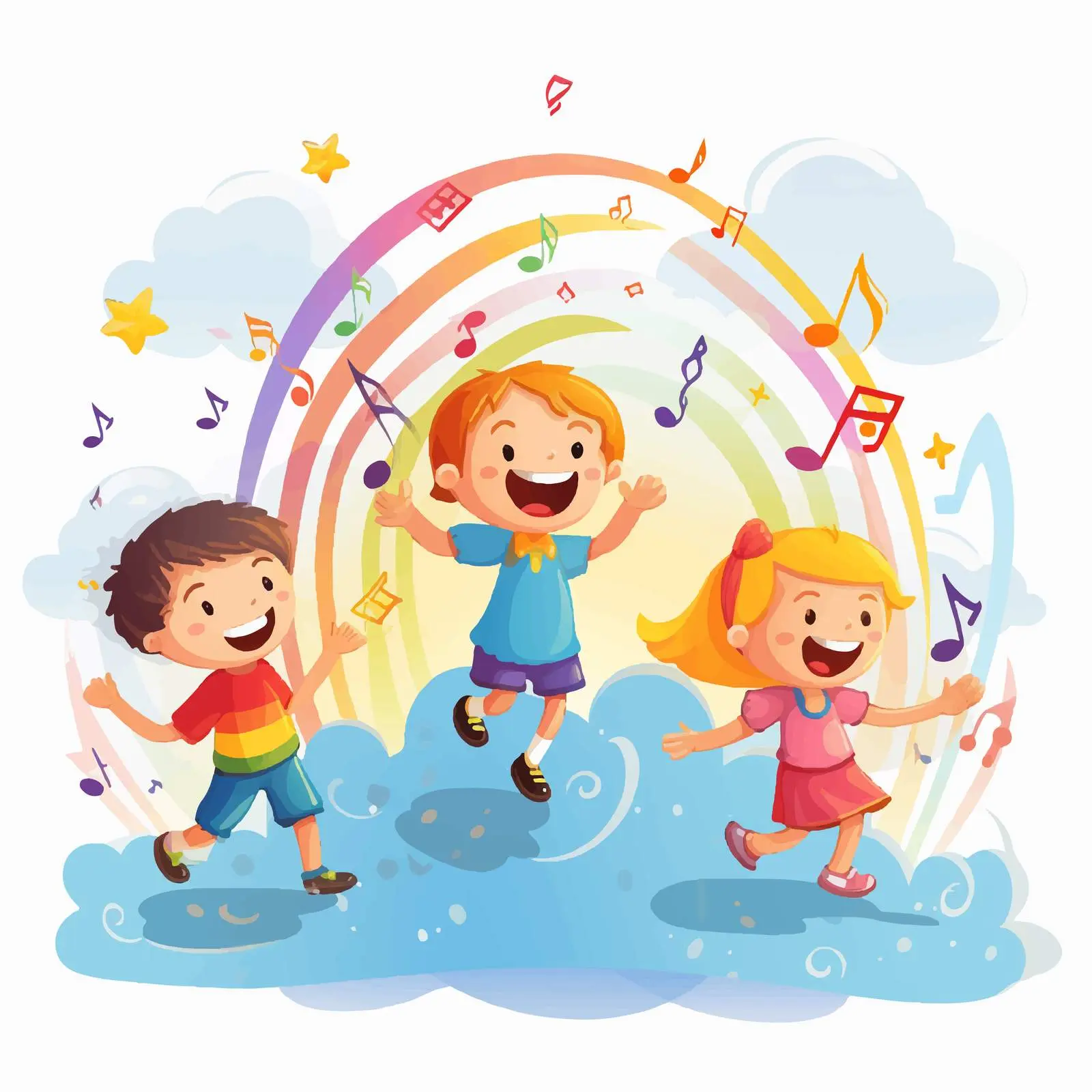 Happy Kids Enjoying Music Under Rainbow — free download from Dotvec