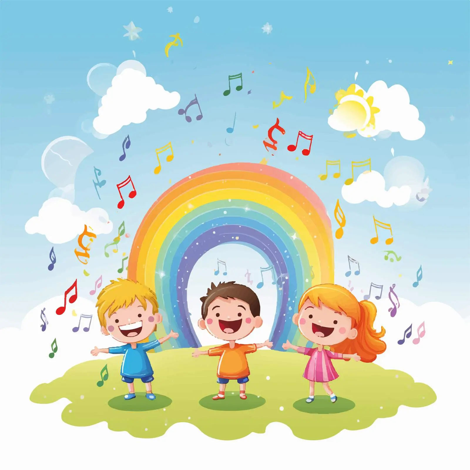 Joyful Kids with Music and Rainbow Symbols — free download from Dotvec