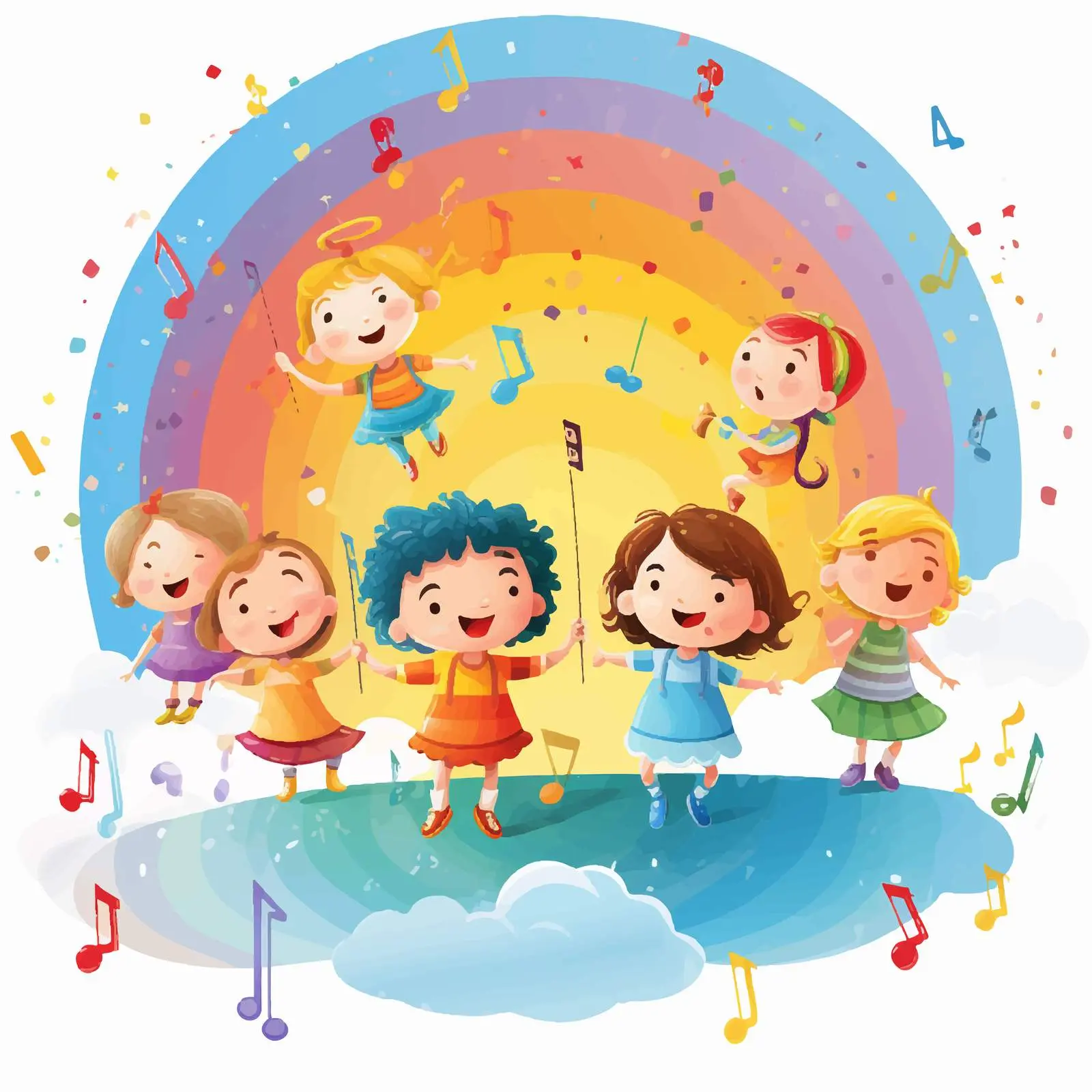 Joyful Kids Enjoying Music Under Rainbow — free download from Dotvec