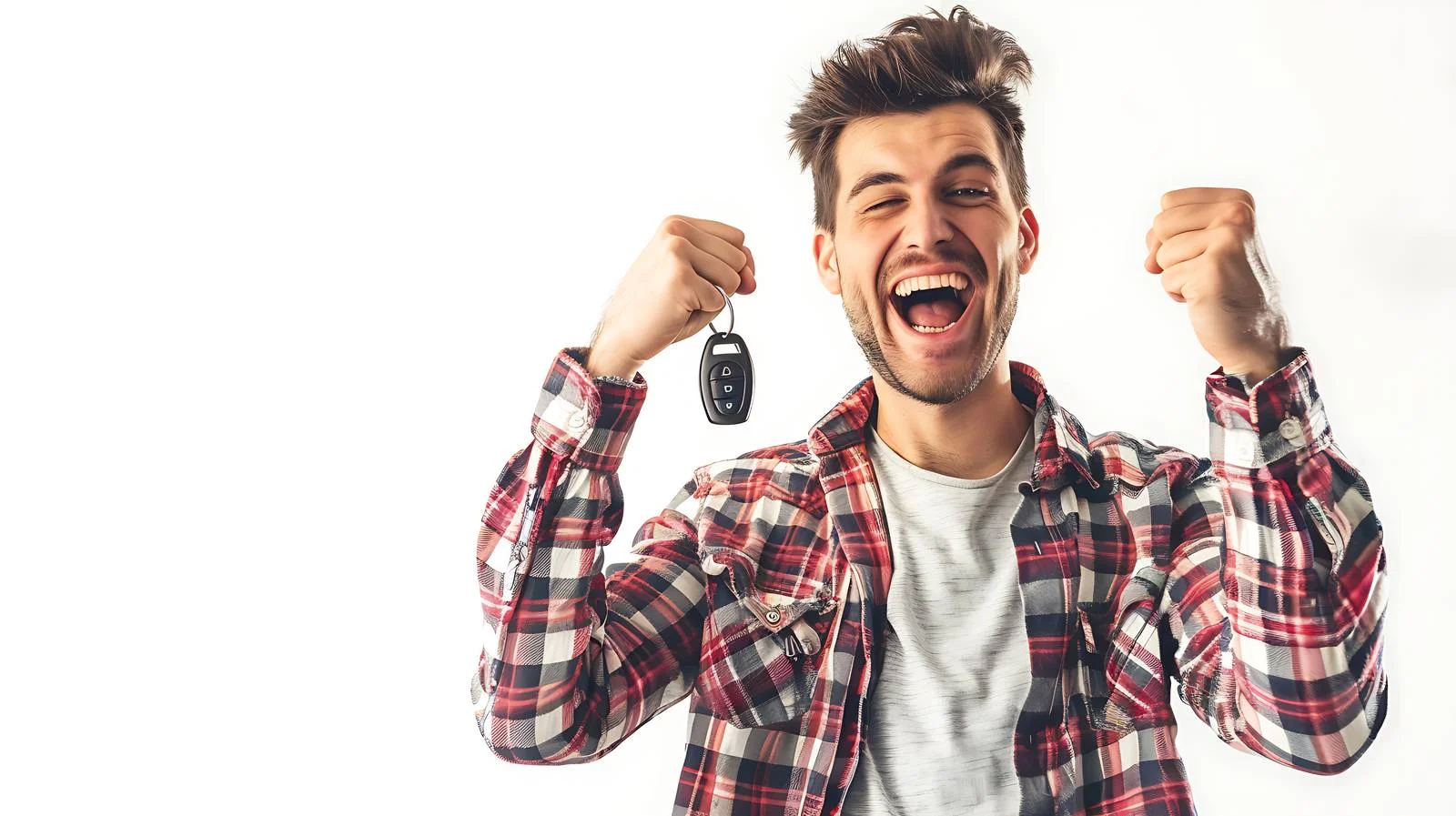 Excited Learner Driver with Car Key — free download from Dotvec