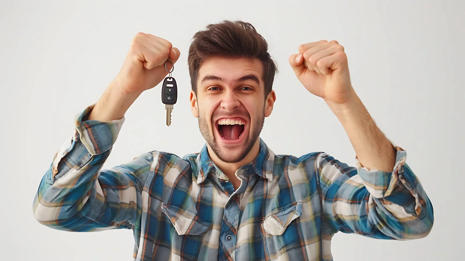 Excited Learner Driver Celebrating Car Key Success — free download from Dotvec