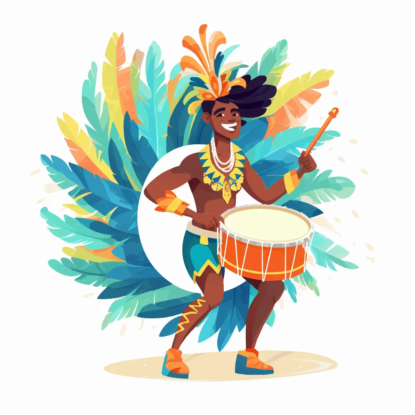 Happy Male Artist Playing Drum in Festival Costume — free download from Dotvec