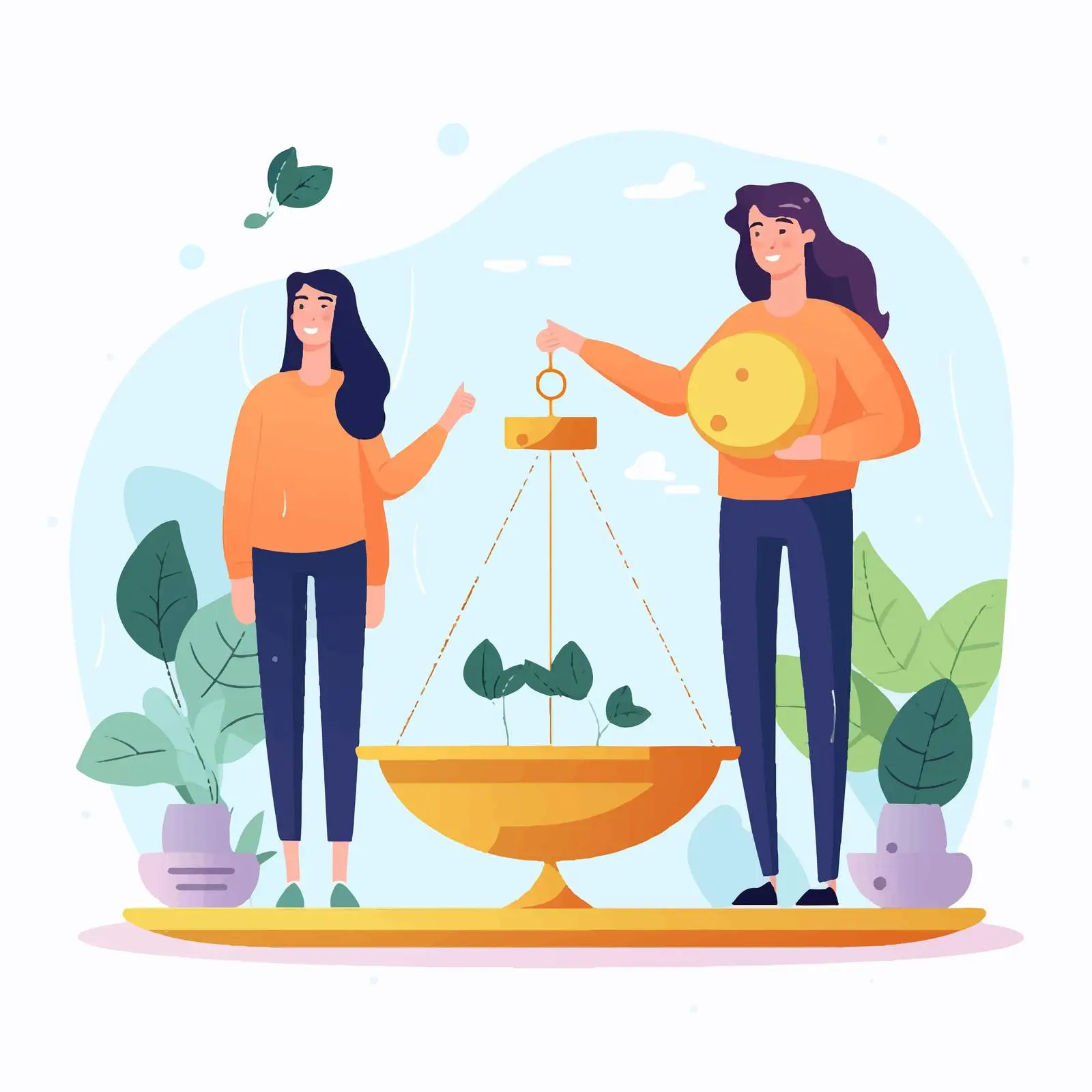 Happy Man and Woman Balancing Weighing Dishes — free download from Dotvec