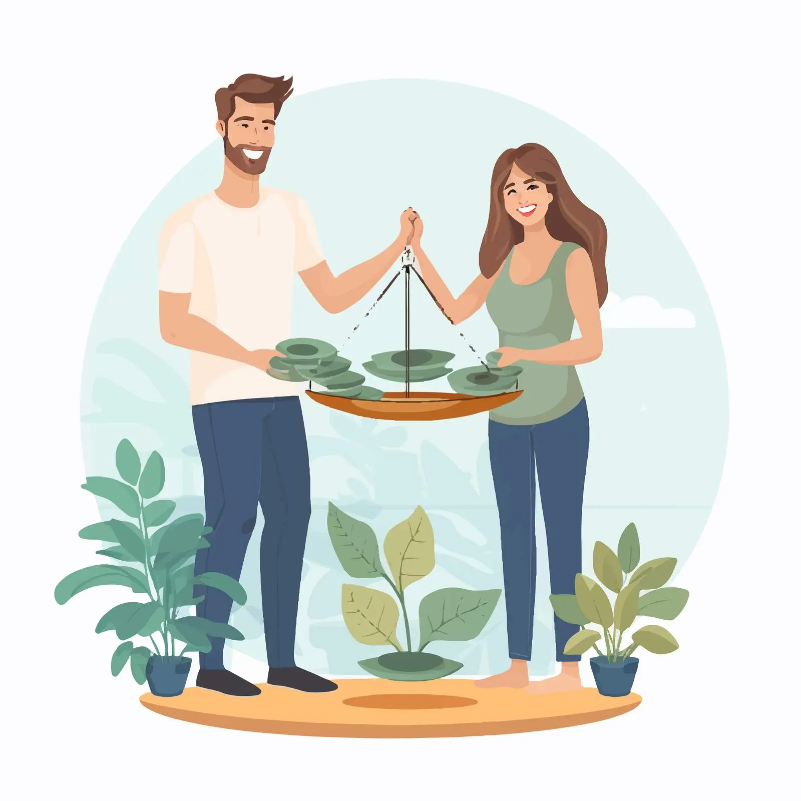 Happy Man and Woman with Balance Scale Vectors – free human interaction image from Dotvec