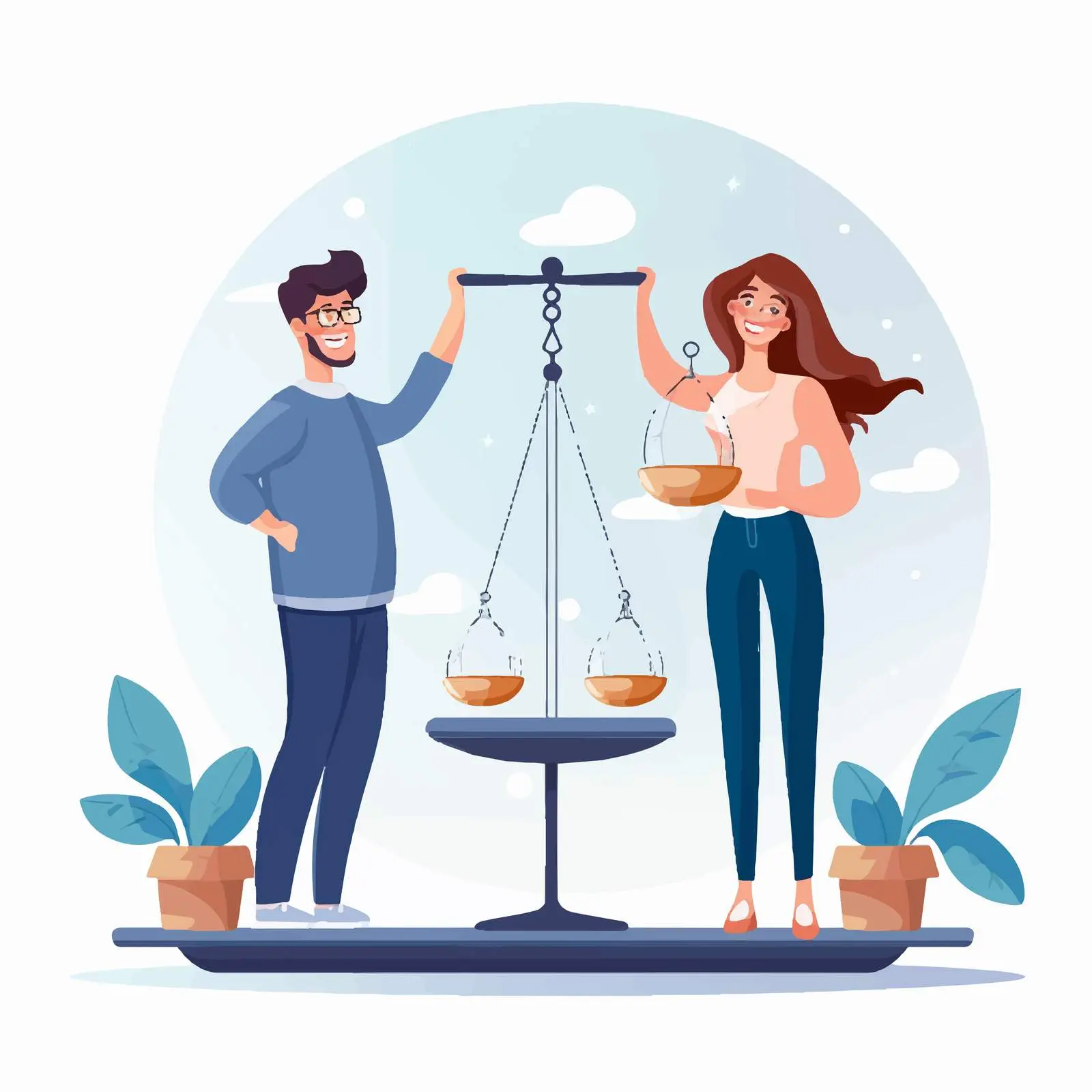 Balanced Harmony of Couple on Weighing Scale – free human figures image from Dotvec