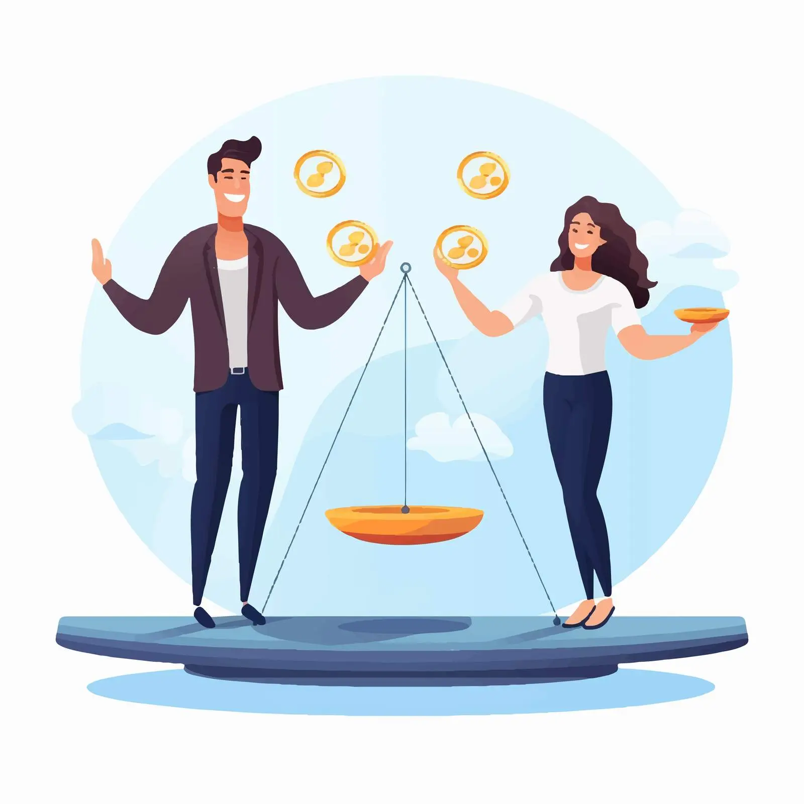 Happy Couple on Balance Scale Illustration – free human figures image from Dotvec