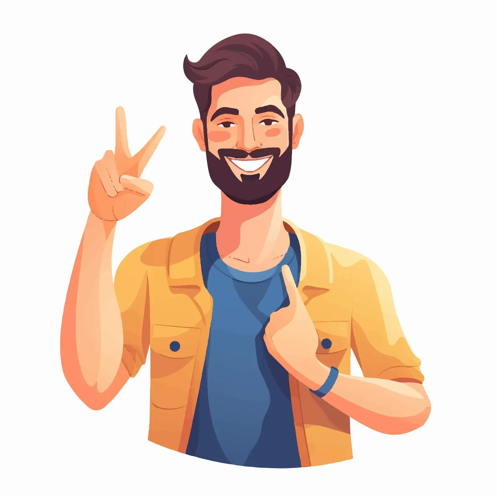 Happy Man Making Peace Victory Gesture – free good vibes image from Dotvec
