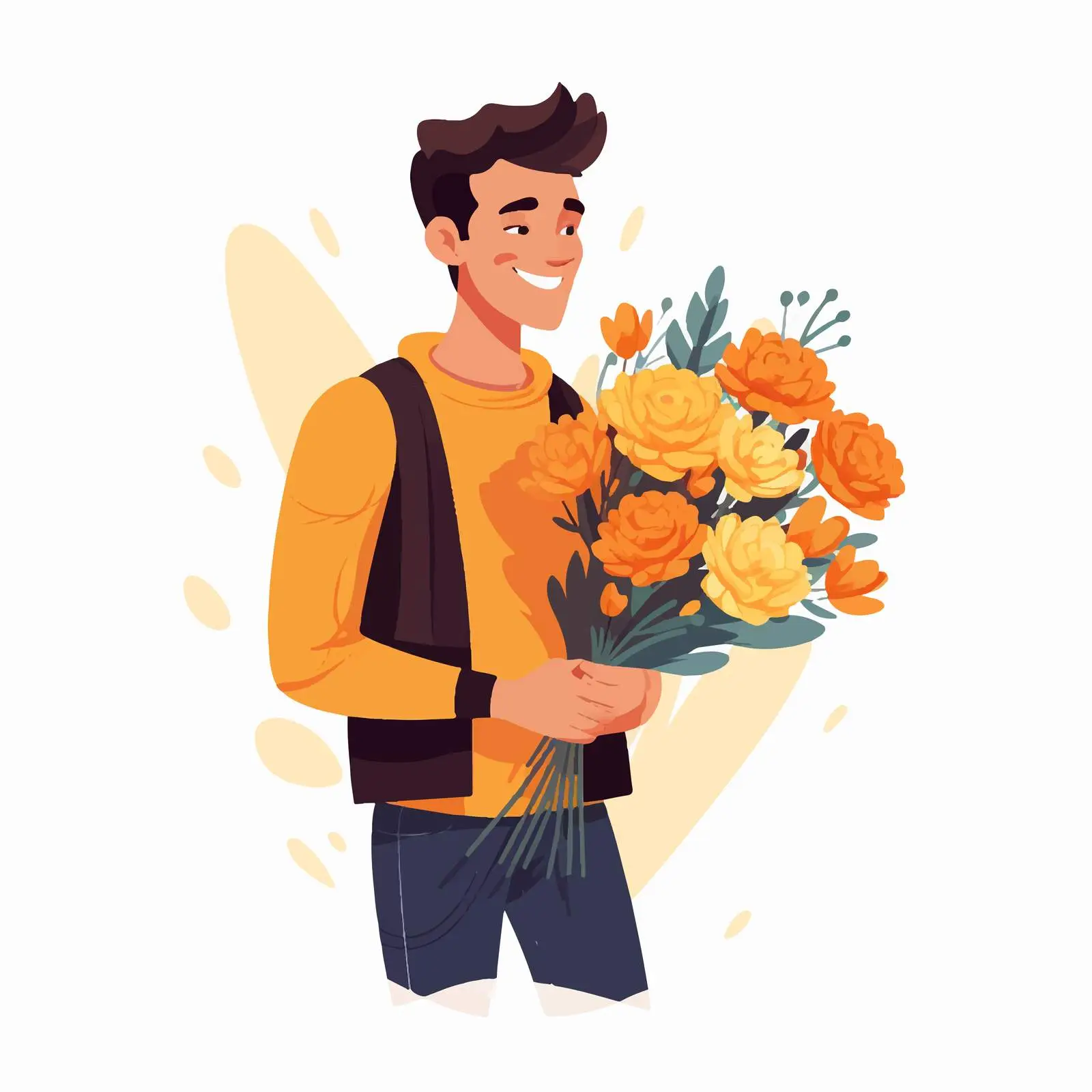 Happy Man Among Blooming Yellow Flowers Vector — free download from Dotvec