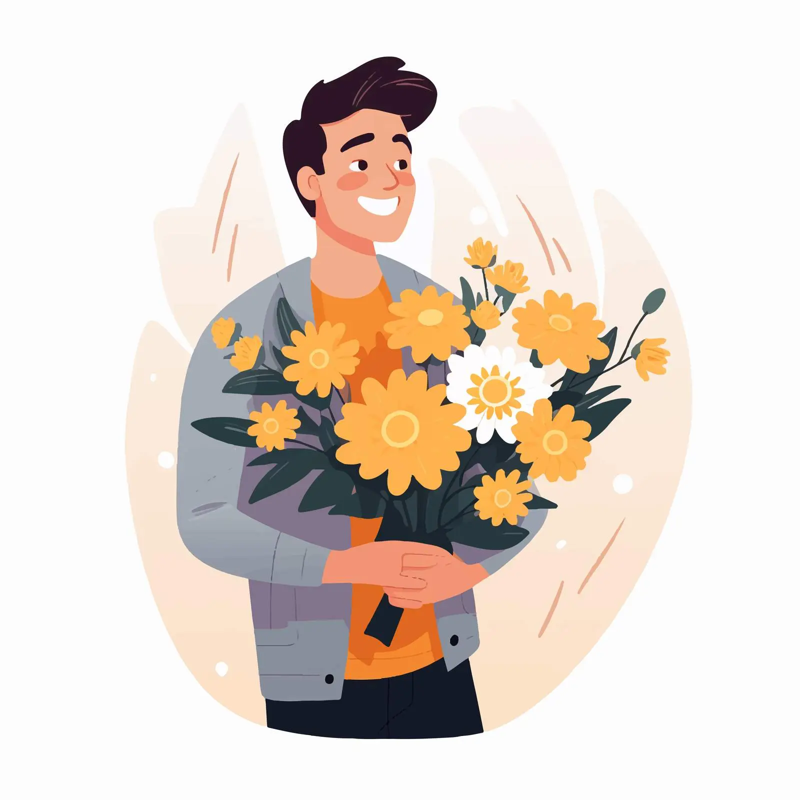 Happy Man Surrounded by Blooming Yellow Flowers — free download from Dotvec