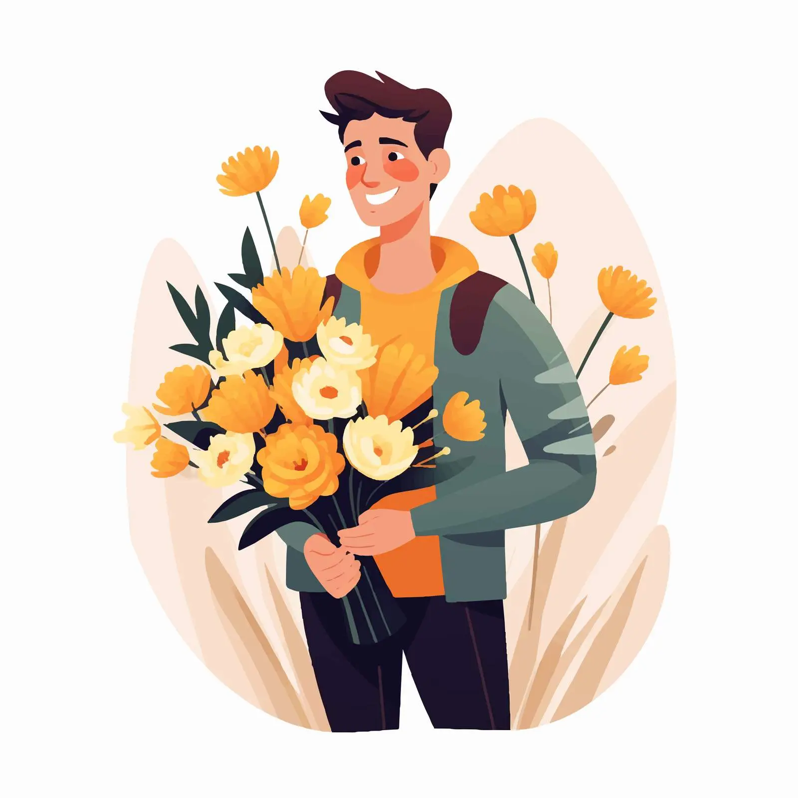 Happy Man with Blooming Yellow Flowers Vector — free download from Dotvec