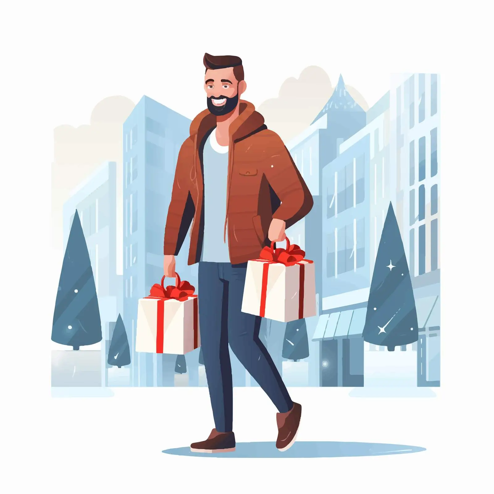 Happy Man Walking with Christmas Gifts — free download from Dotvec