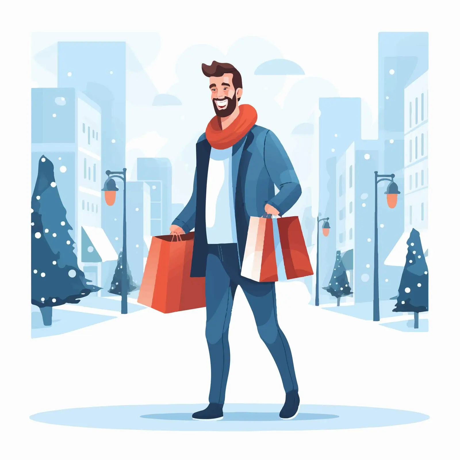 Happy Man Walking with Christmas Shopping Bags – free colorful bags image from Dotvec