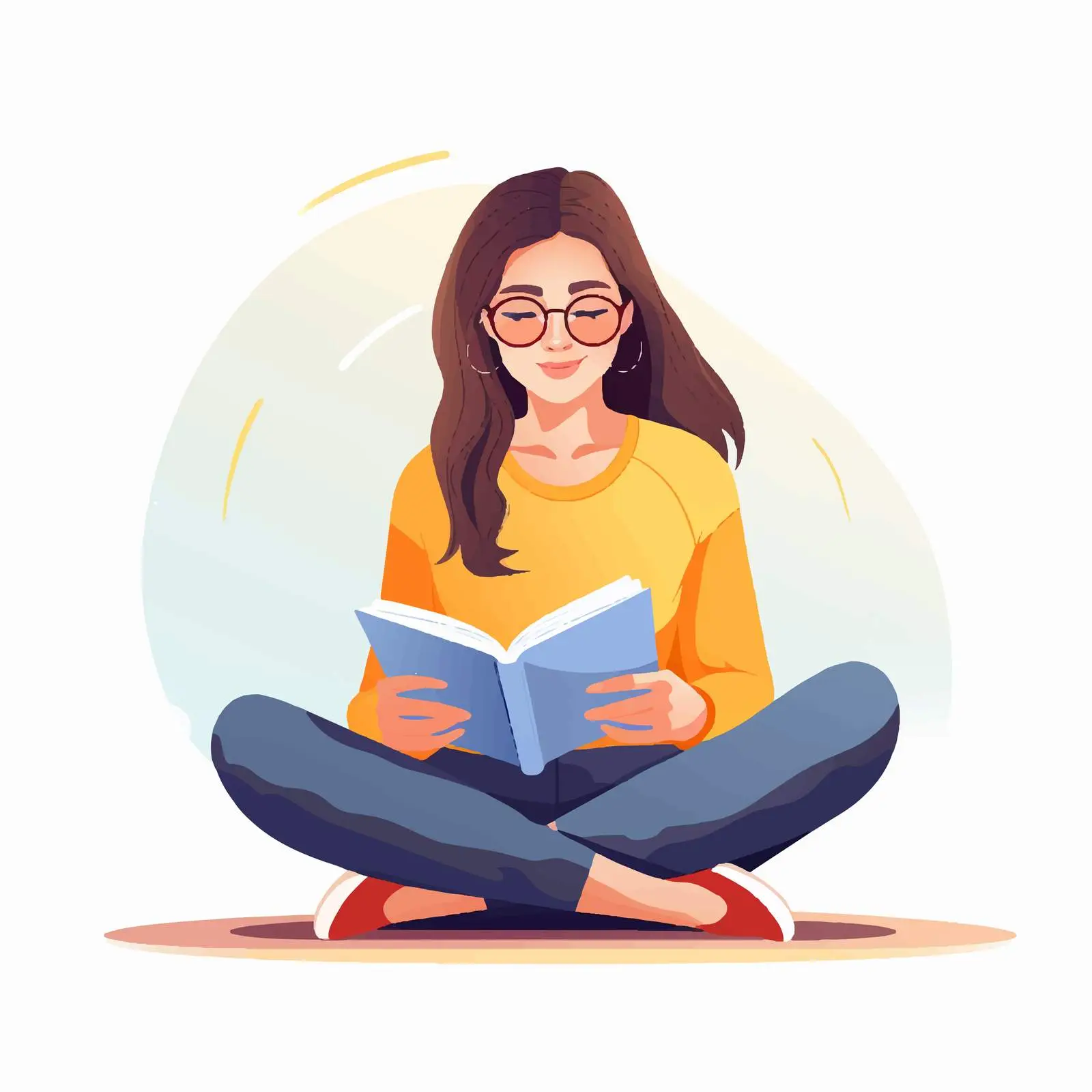 Young Woman Reading a Book on the Floor — free download from Dotvec