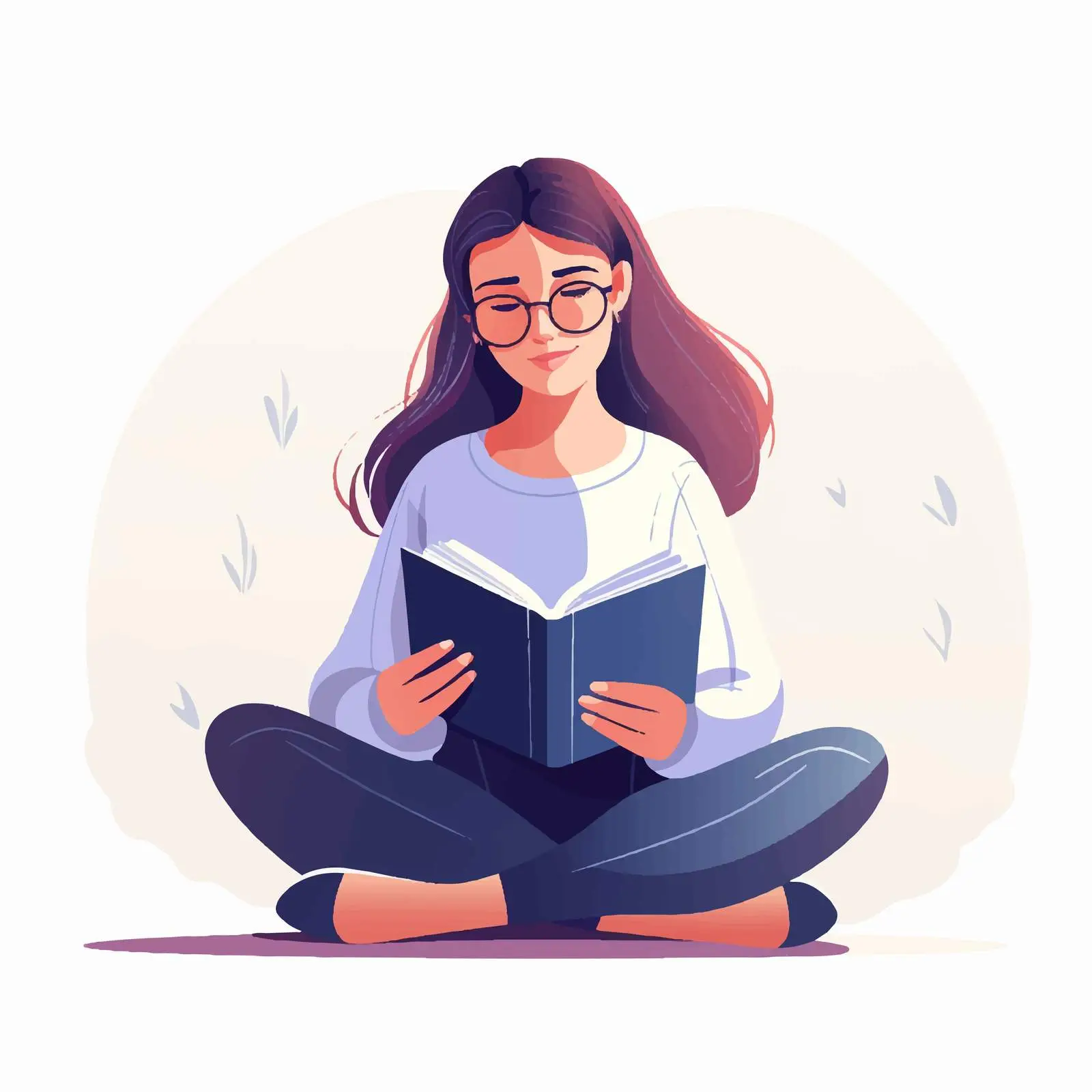 Modern Young Woman Reading Book on Floor — free download from Dotvec