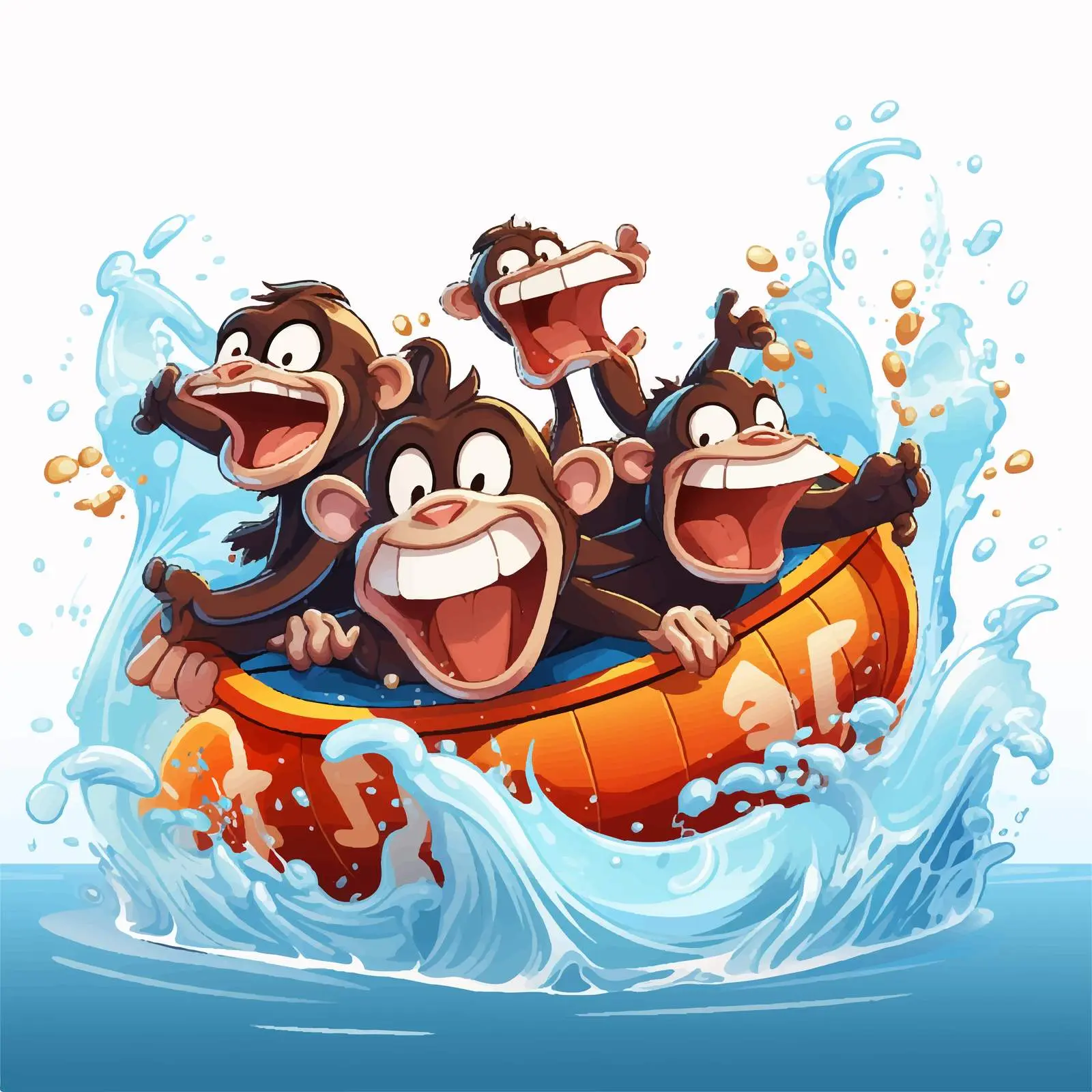 Playful Monkeys Dancing on Inflatable Boat — free download from Dotvec