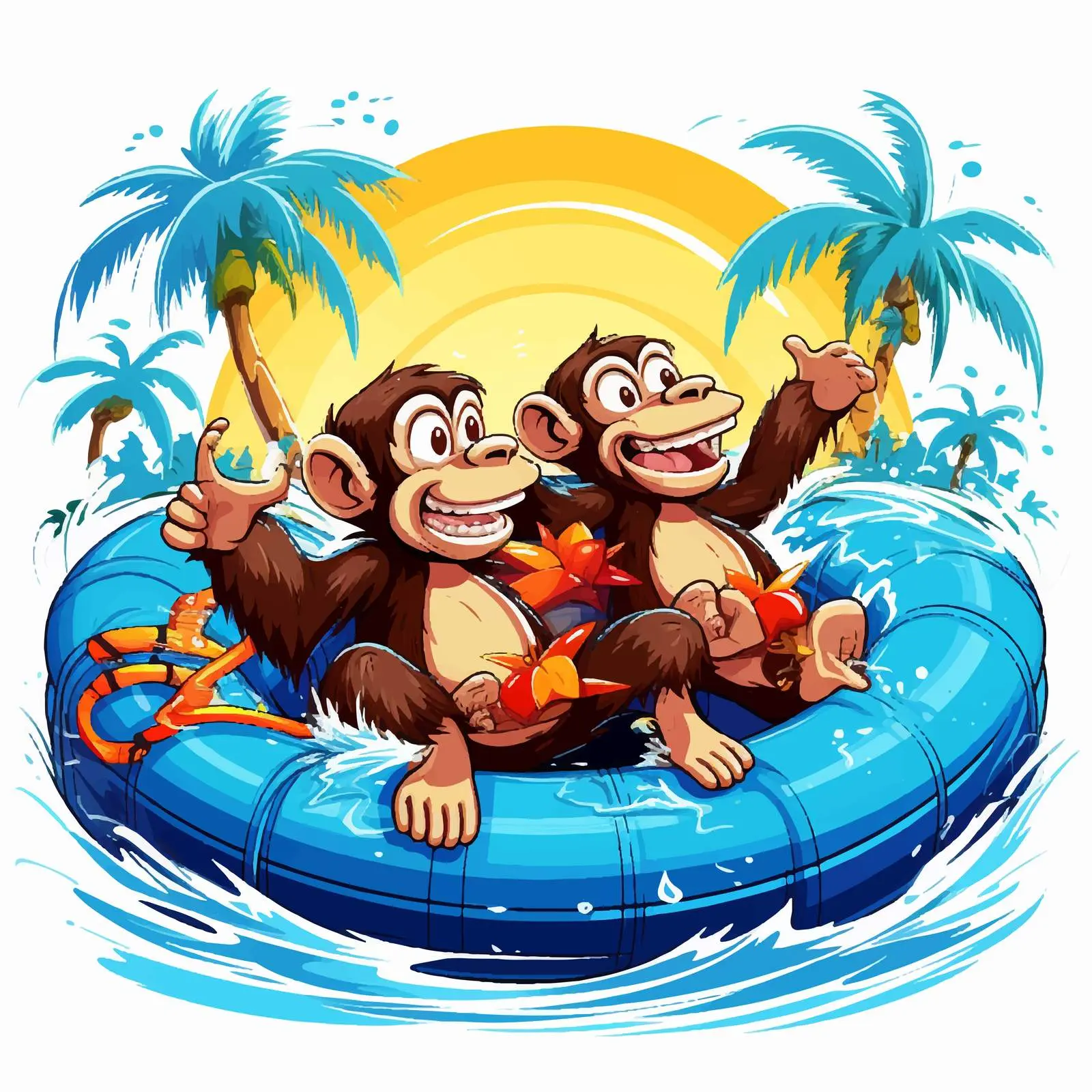 Cheerful Monkeys Dancing on Inflatable Boat — free download from Dotvec
