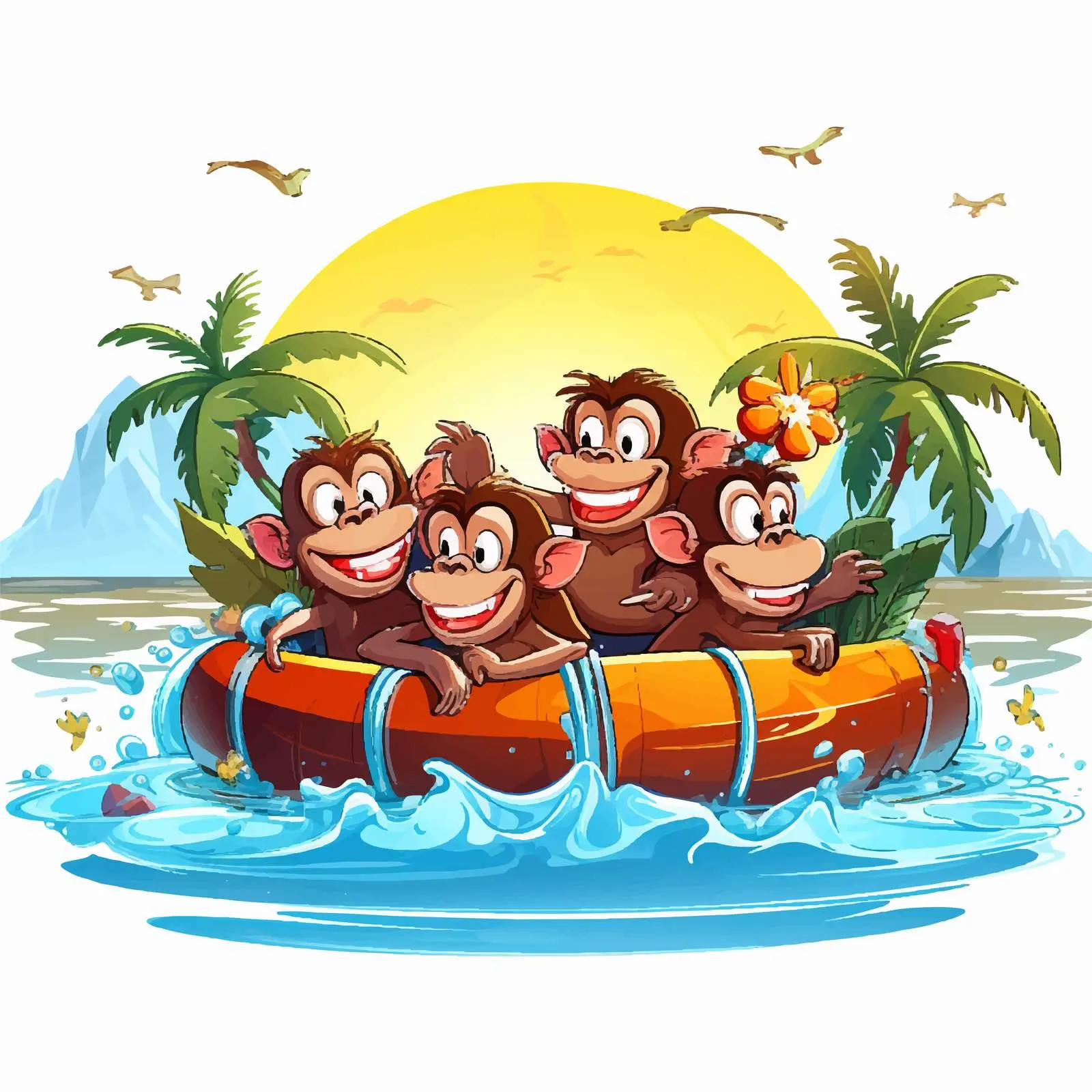 Monkeys Dancing on Inflatable Boat in Ocean — free download from Dotvec