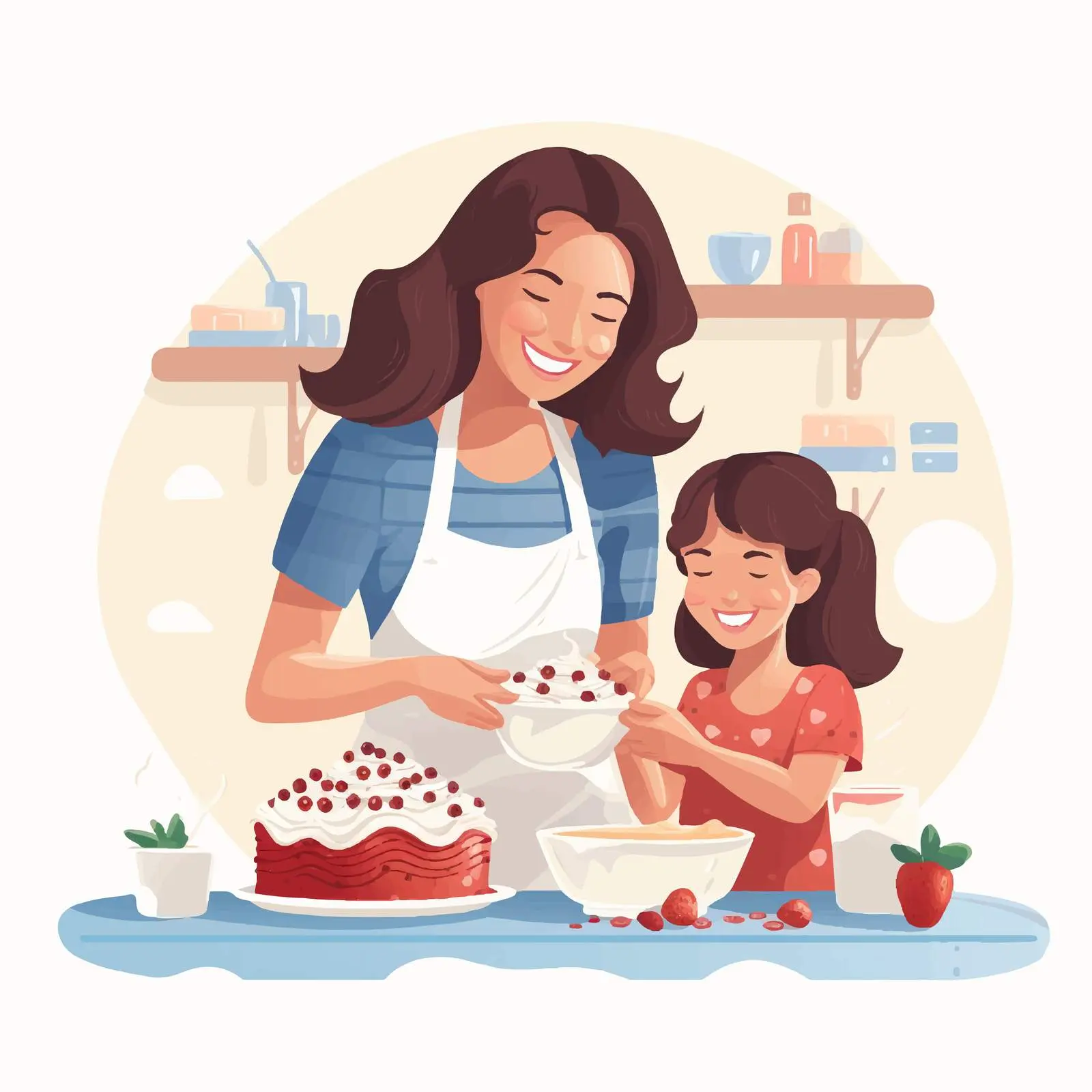 Mother and Daughter Decorating Cake Together — free download from Dotvec