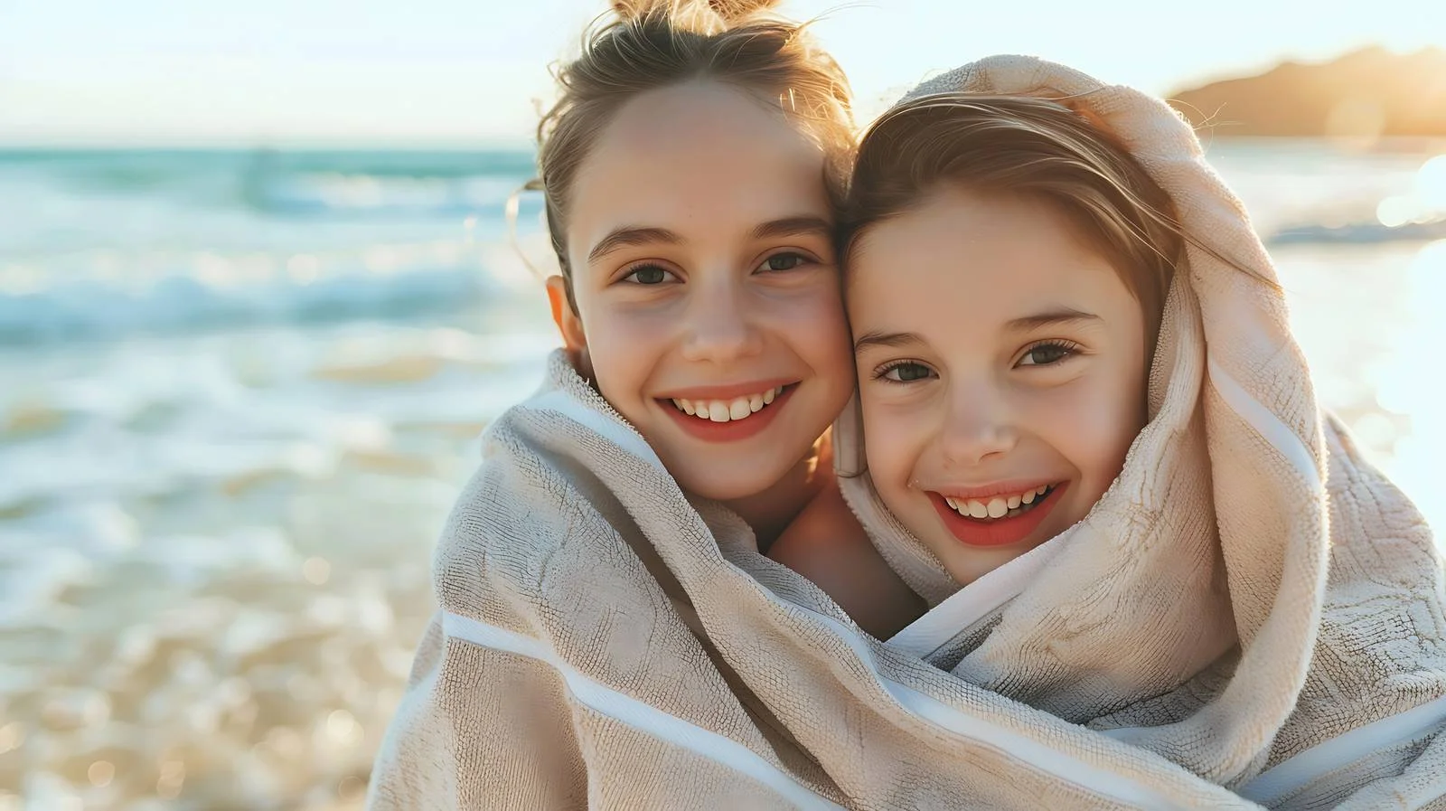 Mother and Daughter in Towel Embrace — free download from Dotvec