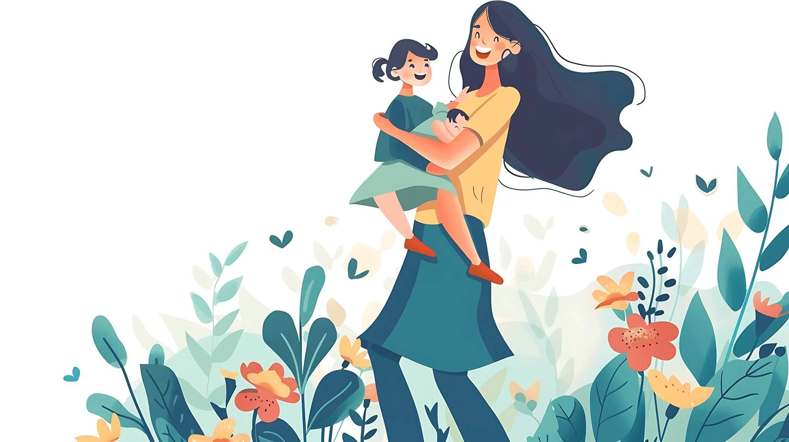 Joyful Mother Daughter Piggyback Garden Scene — free download from Dotvec