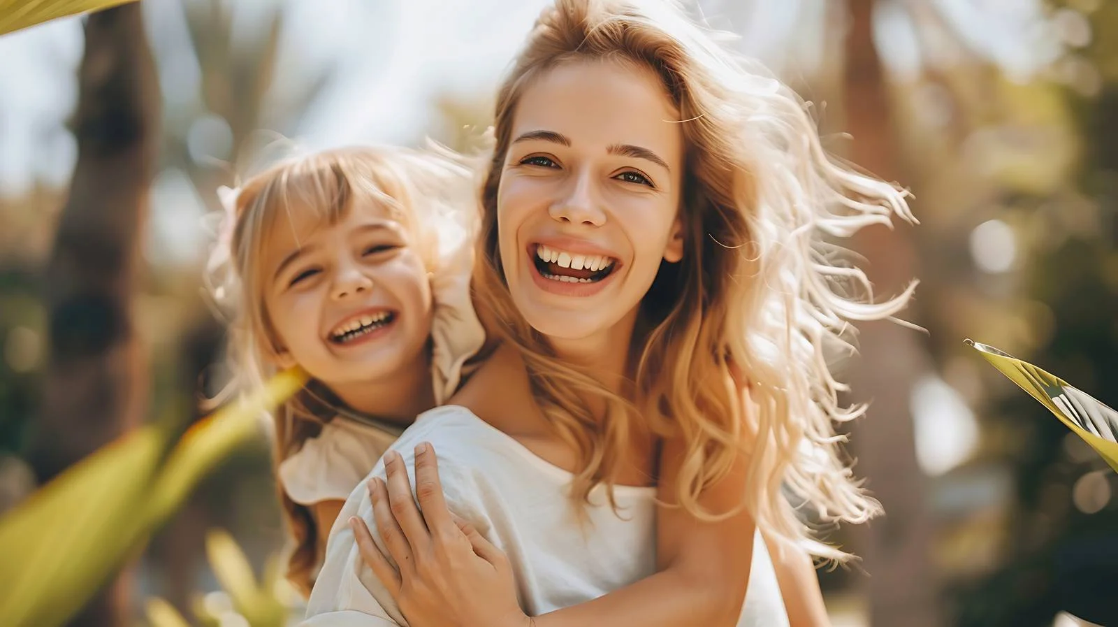 Joyful Mother Piggybacking Daughter Outdoors — free download from Dotvec