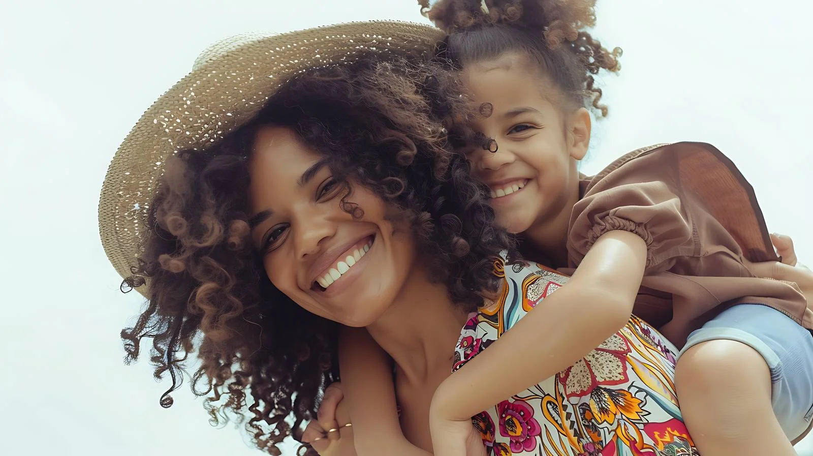 Joyful mother piggybacks daughter in garden – free piggyback image from Dotvec