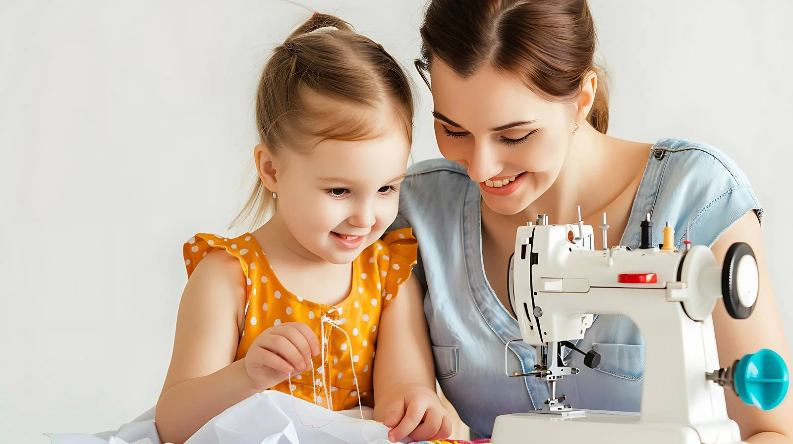 Mother and Daughter Sewing Together at Home — free download from Dotvec