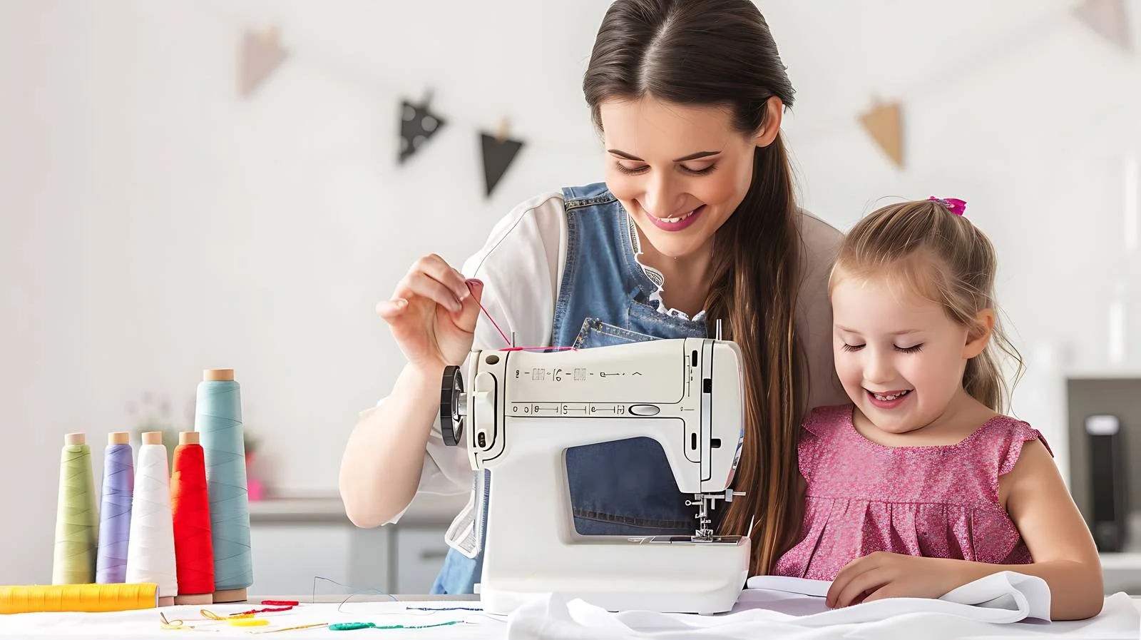 Mother and Daughter Sewing Together — free download from Dotvec