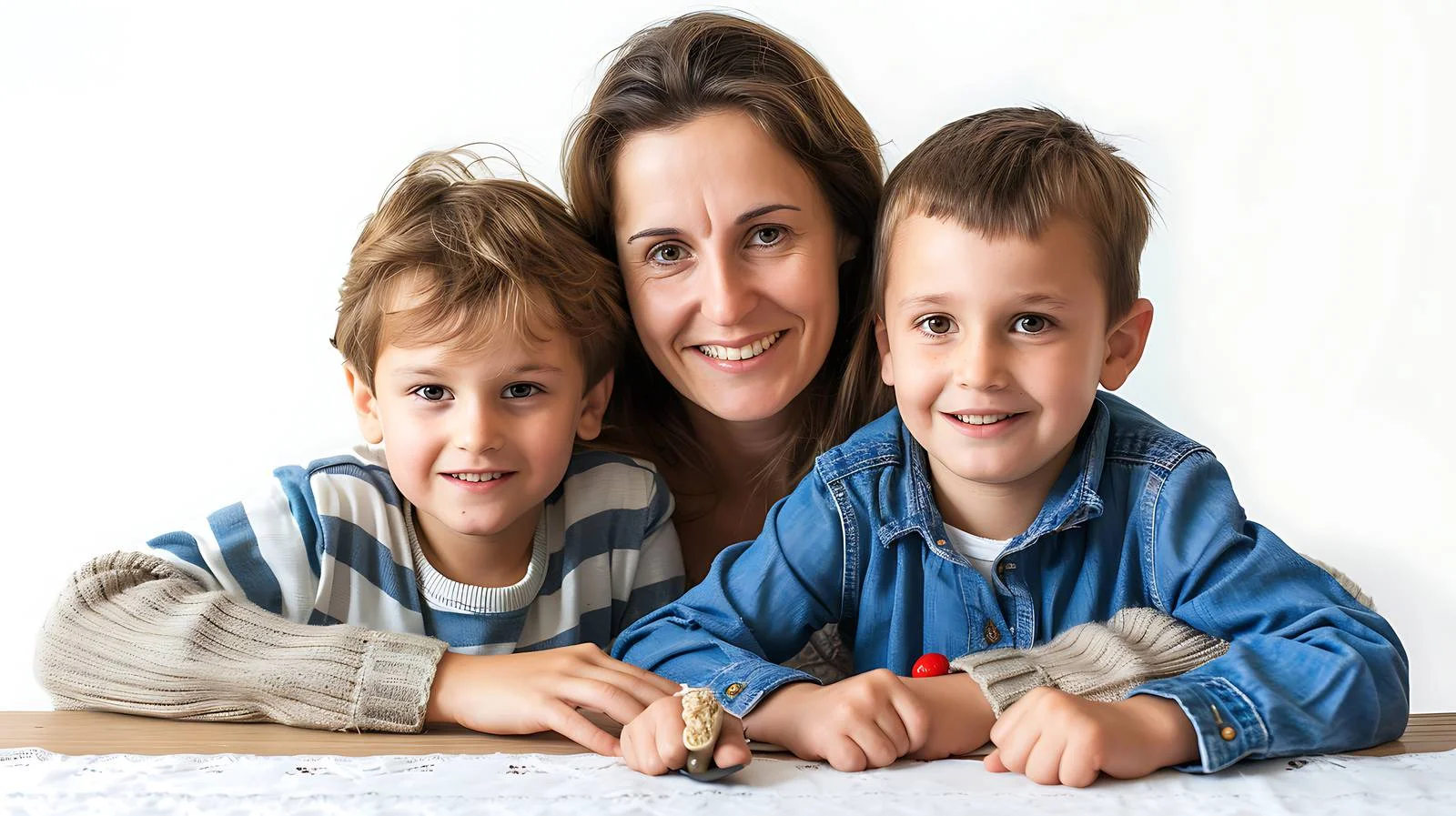 Joyful mother dining with two sons in cafe — free download from Dotvec