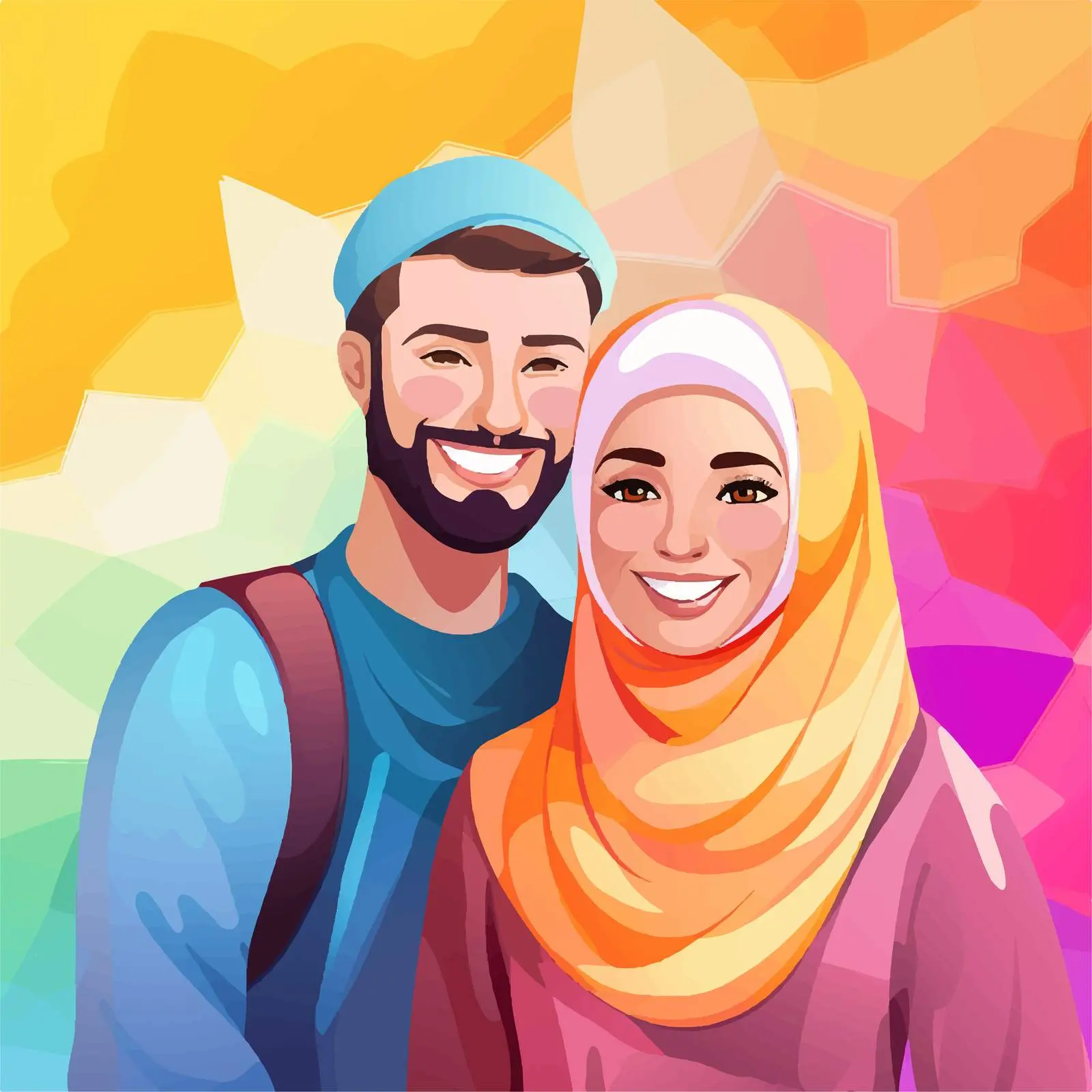 Happy Muslim Couple on Gradient Background — free download from Dotvec