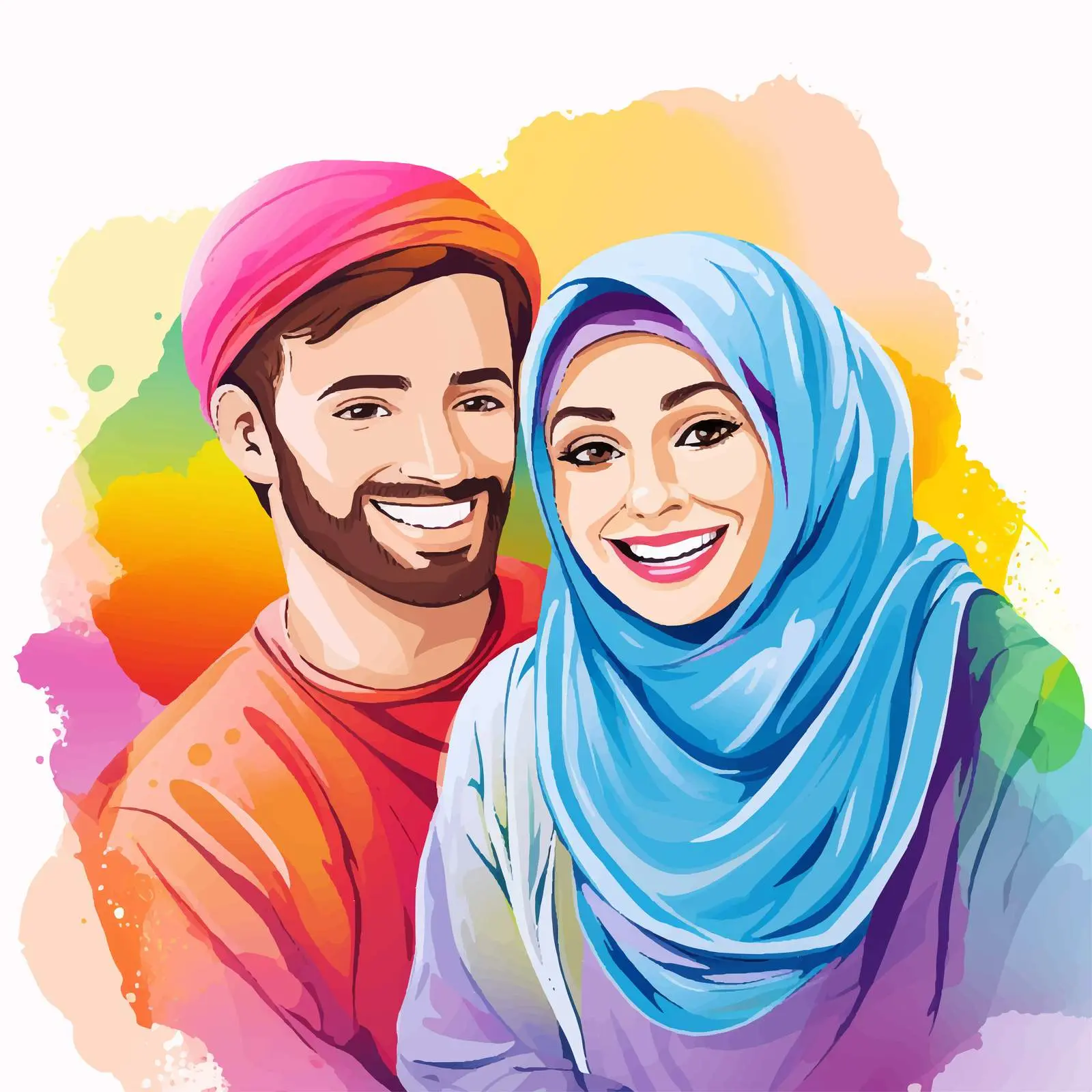 Happy Muslim Couple Illustration on Gradient Background — free download from Dotvec
