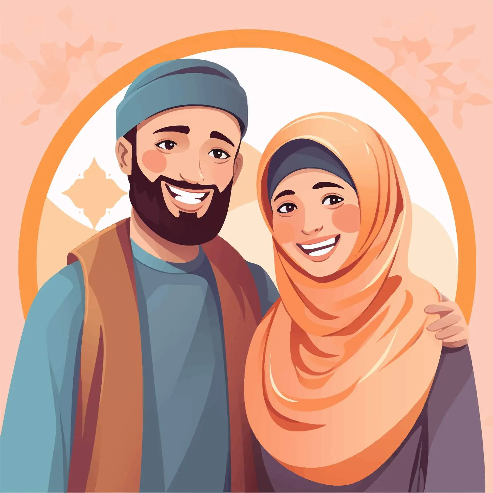 Happy Muslim Couple on Colorful Gradient Background — free download from Dotvec