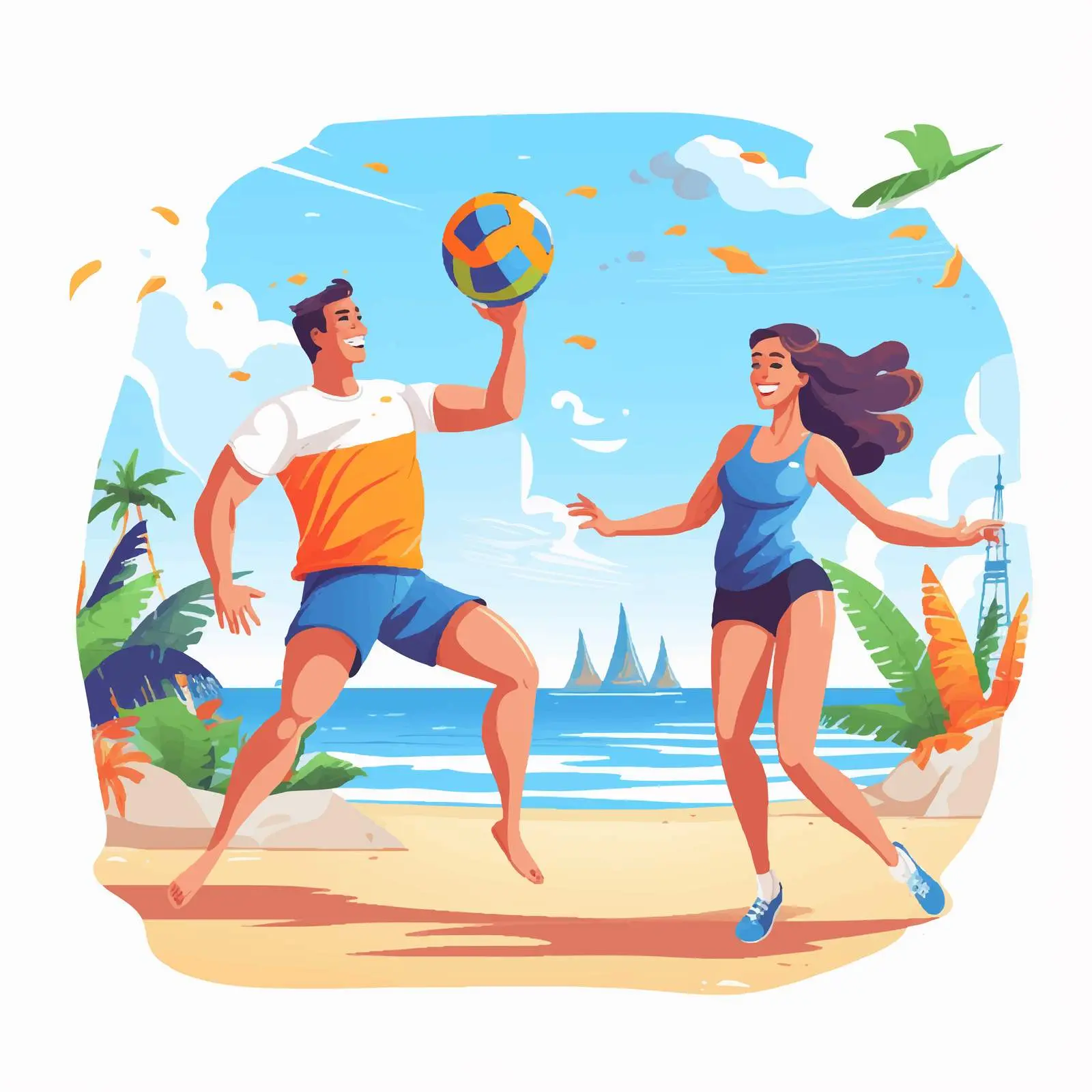 Couple Enjoying Beach Volleyball Game — free download from Dotvec