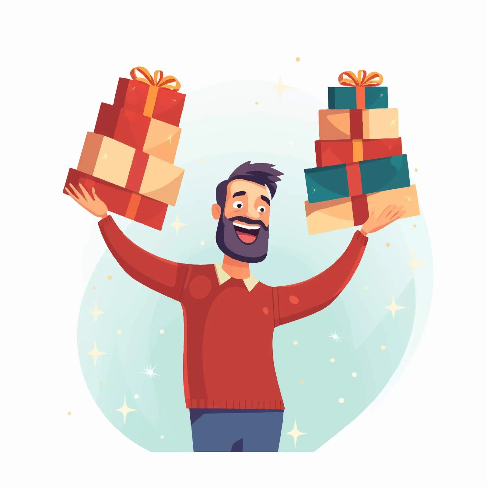 Joyful Person with Christmas Gifts Above Head — free download from Dotvec